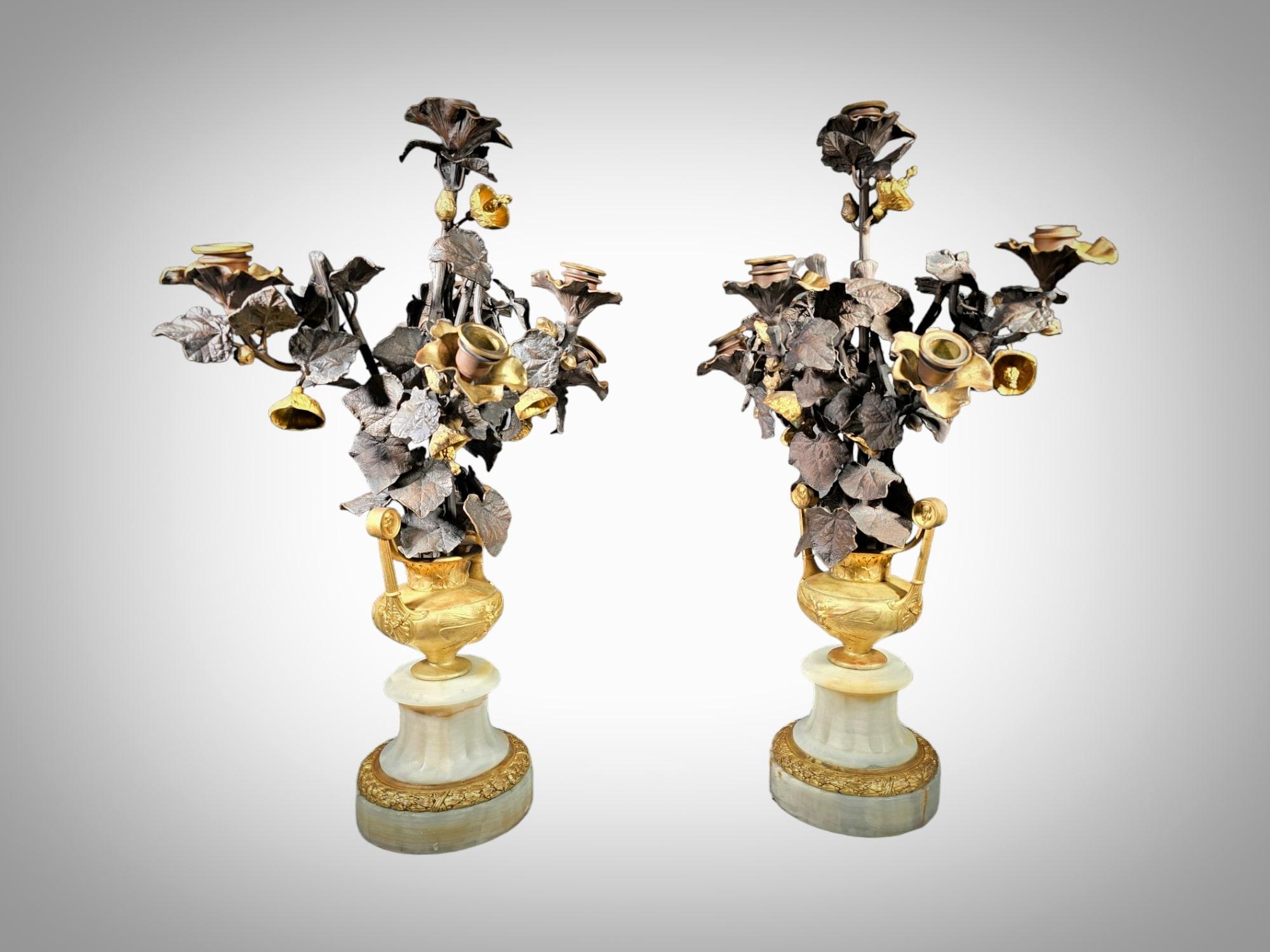 Stunning Gilt Bronze Vases with Flowers, Possibly Italian from the 19th Century For Sale 6