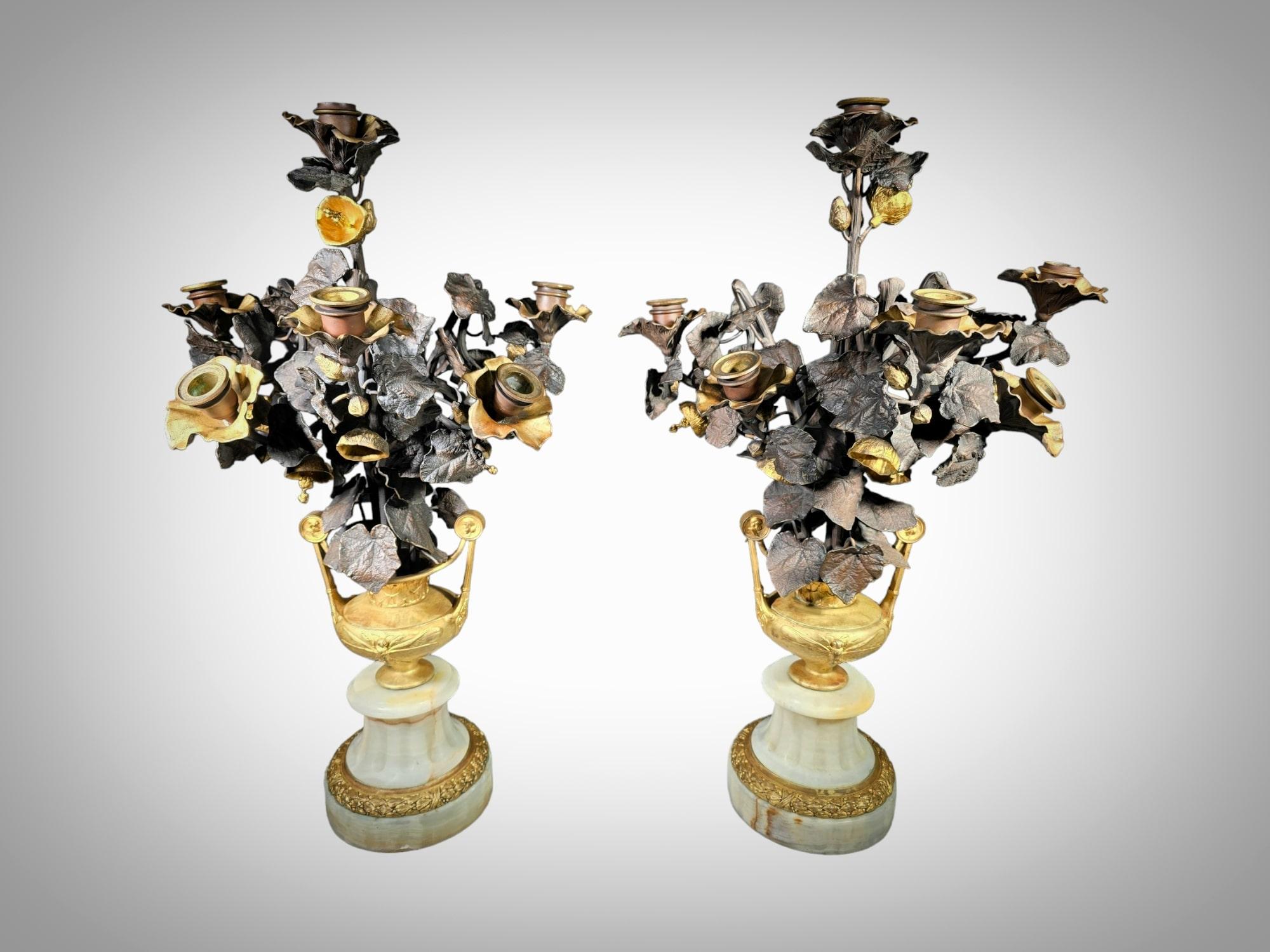 Stunning Gilt Bronze Vases with Flowers, Possibly Italian from the 19th Century For Sale 10