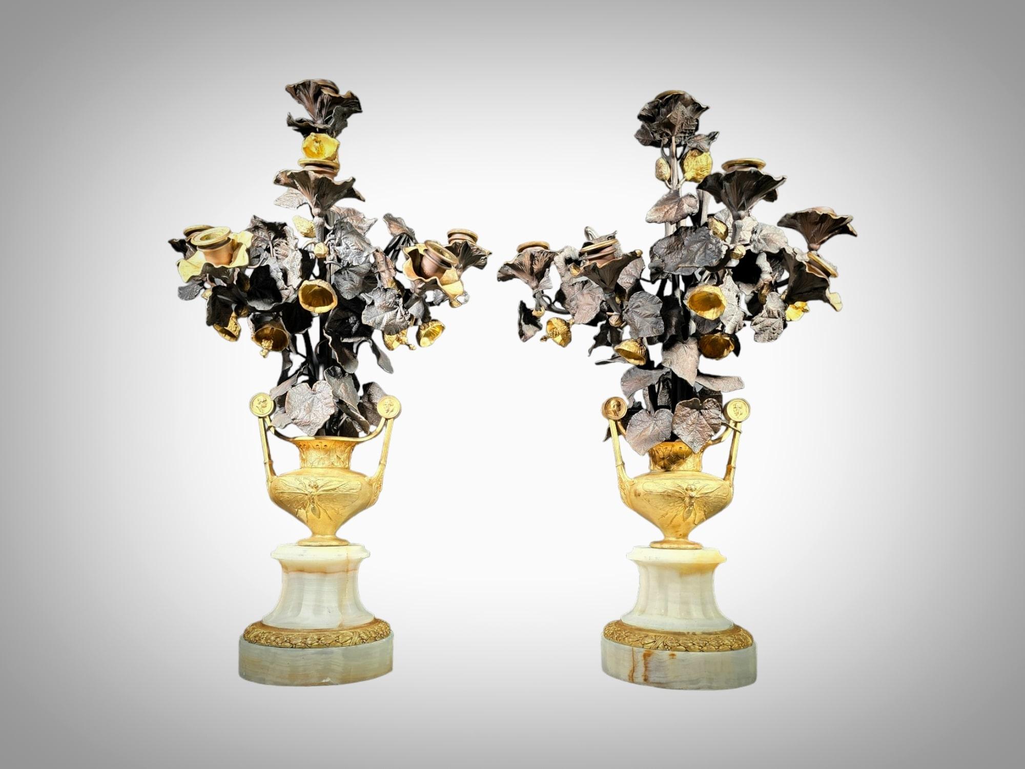 Stunning Gilt Bronze Vases with Flowers, Possibly Italian from the 19th Century For Sale 11