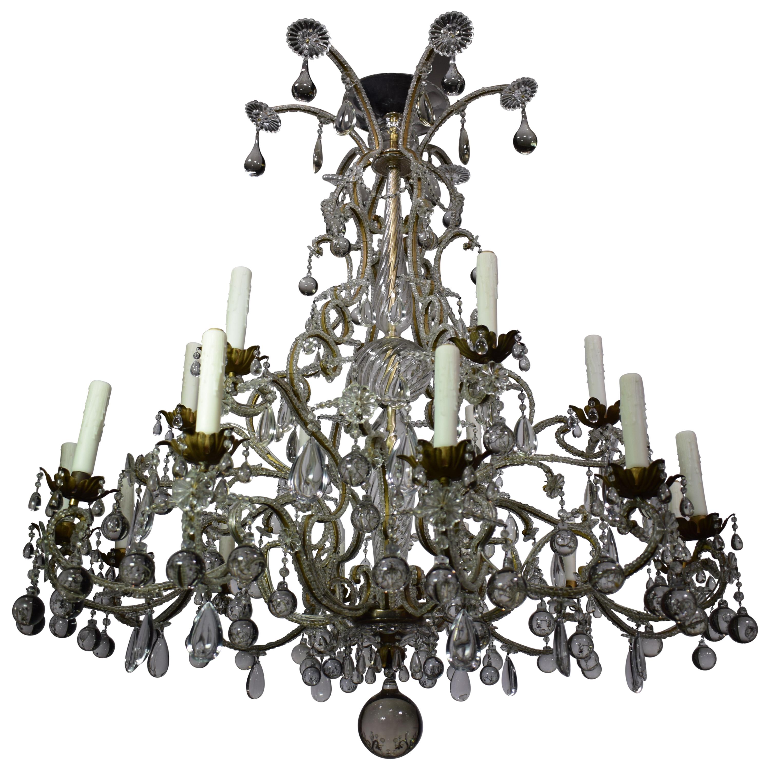 Stunning Gilt Iron, Glass and Crystal Venetian Chandelier