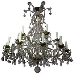 Antique Stunning Gilt Iron, Glass and Crystal Venetian Chandelier