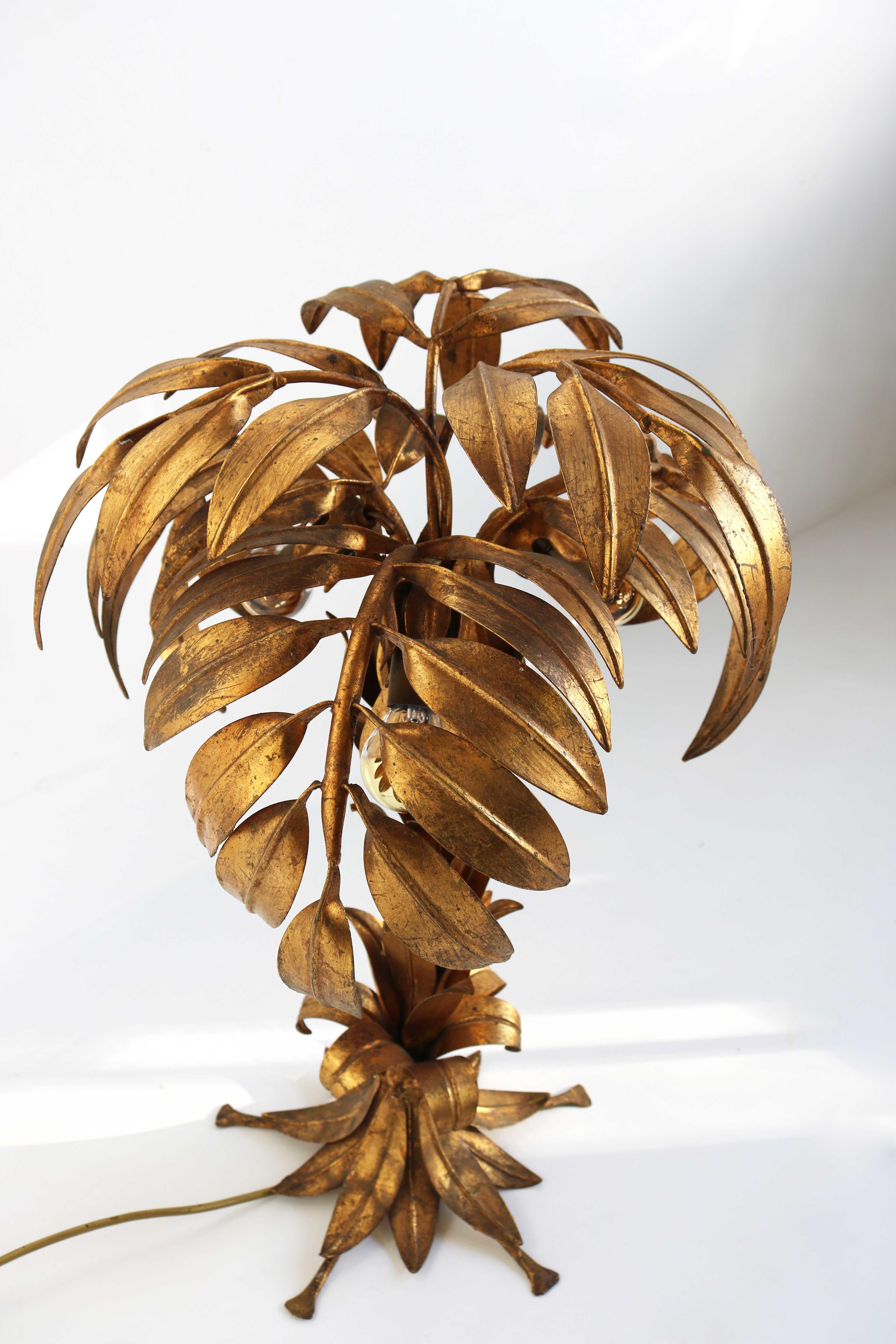 German Stunning Gilt Palm Tree Table Lamp by Hans Kögl, 1970s Design Hollywood Regency  For Sale