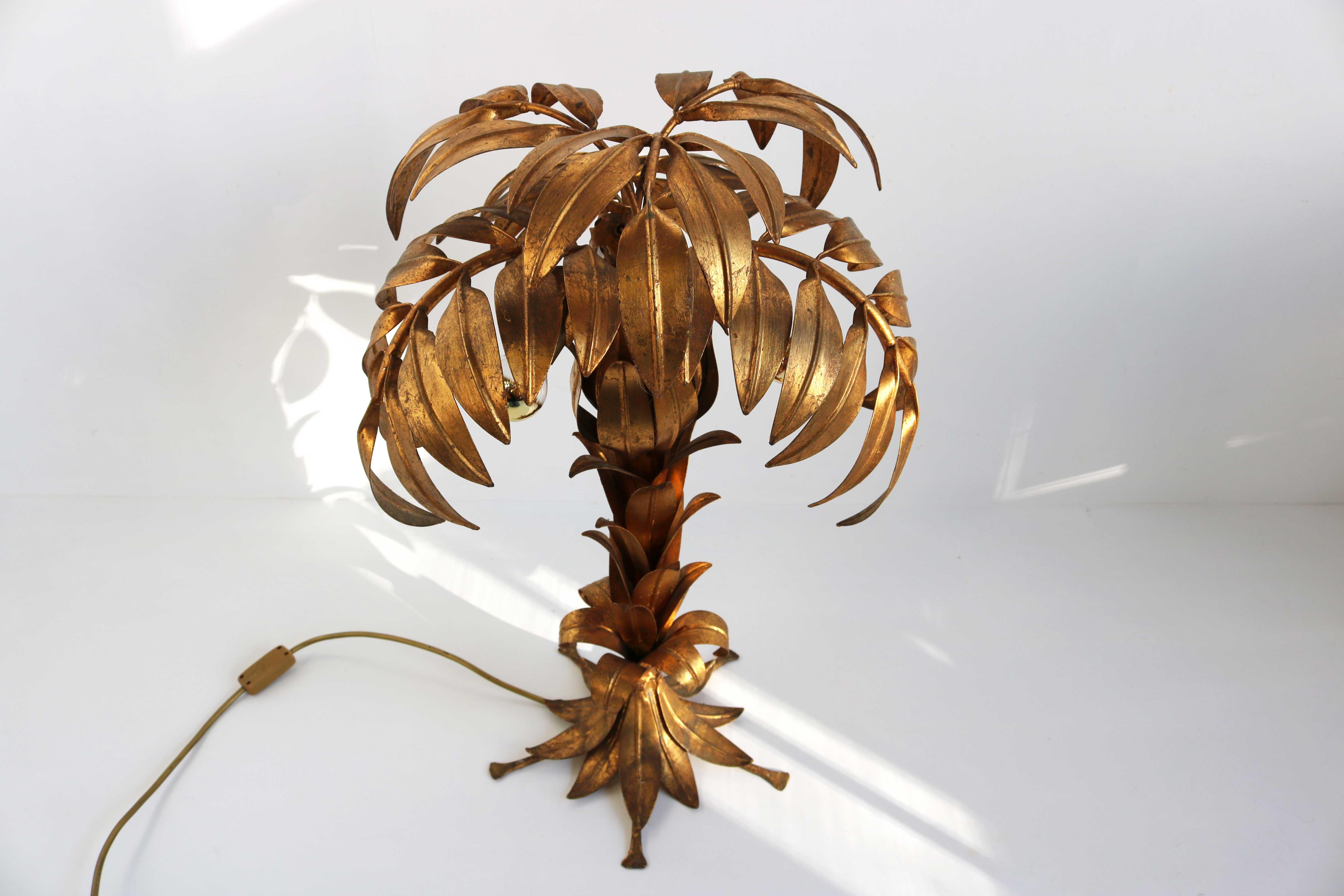 Stunning Gilt Palm Tree Table Lamp by Hans Kögl, 1970s Design Hollywood Regency In Good Condition For Sale In Ijzendijke, NL