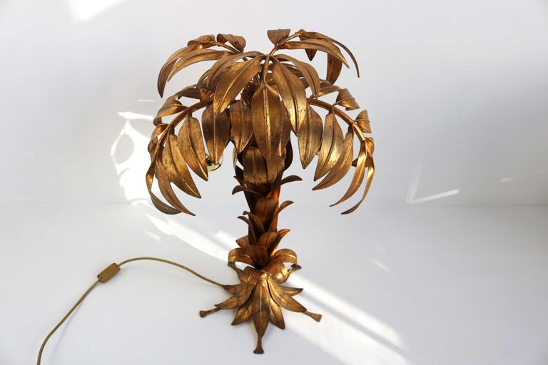 Late 20th Century Stunning Gilt Palm Tree Table Lamp by Hans Kögl, 1970s Design Hollywood Regency  For Sale