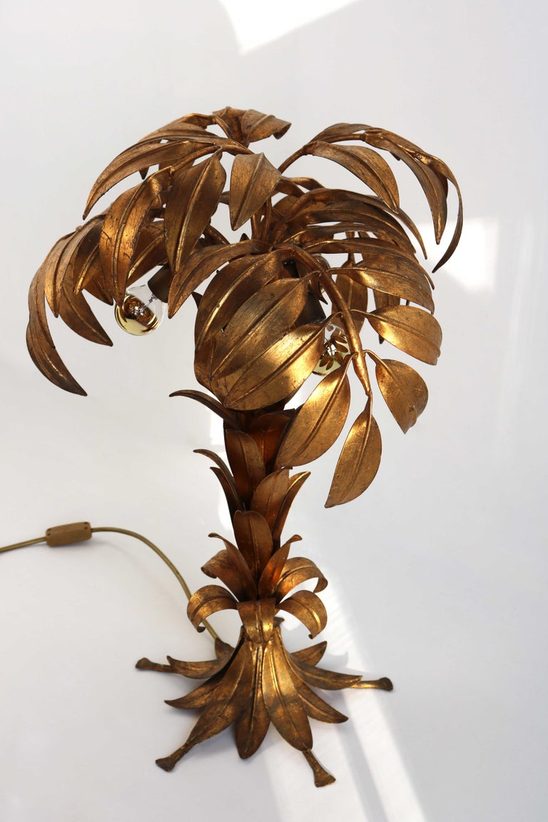 Metal Stunning Gilt Palm Tree Table Lamp by Hans Kögl, 1970s Design Hollywood Regency  For Sale
