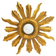 Impresionante Lámpara de Techo o Plafón de Madera dorada Starburst Sunburst Años 60