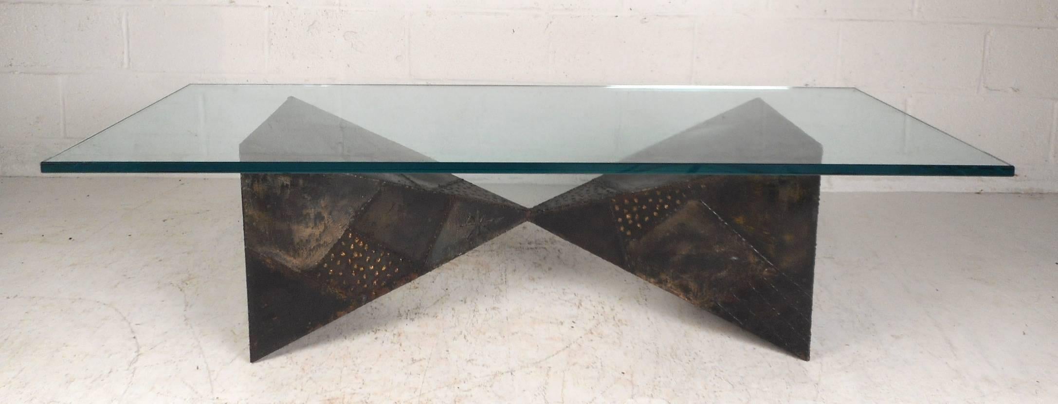 Mid-Century Modern Stunning Glass Top Brutalist Coffee Table by Paul Evans for Directional