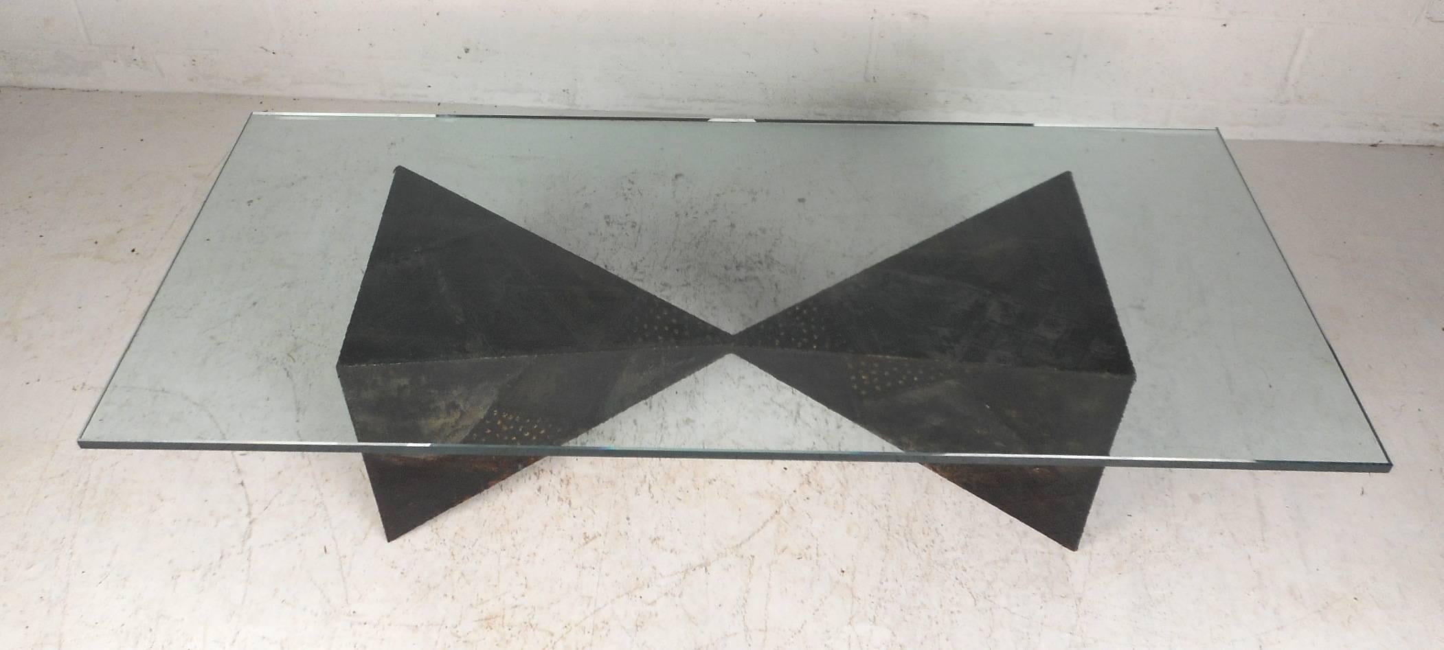 North American Stunning Glass Top Brutalist Coffee Table by Paul Evans for Directional