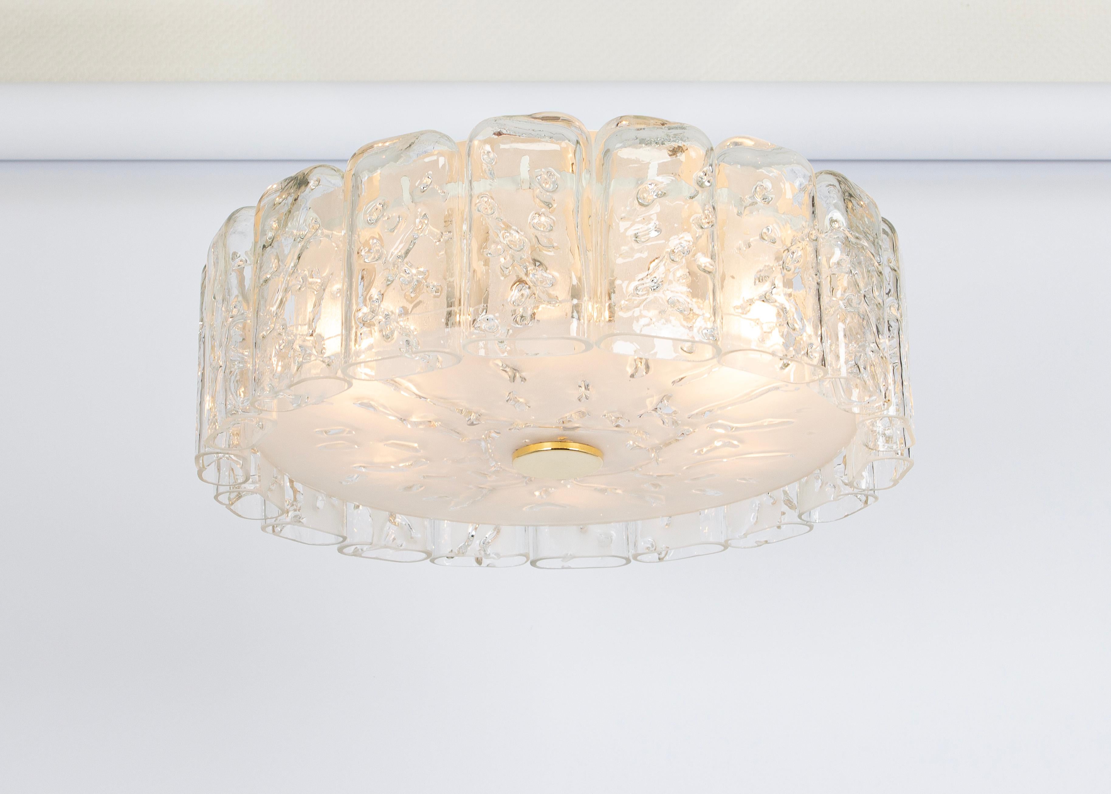 Brass Stunning Glass Tubes Flushmount by Doria, Germany, 1960s