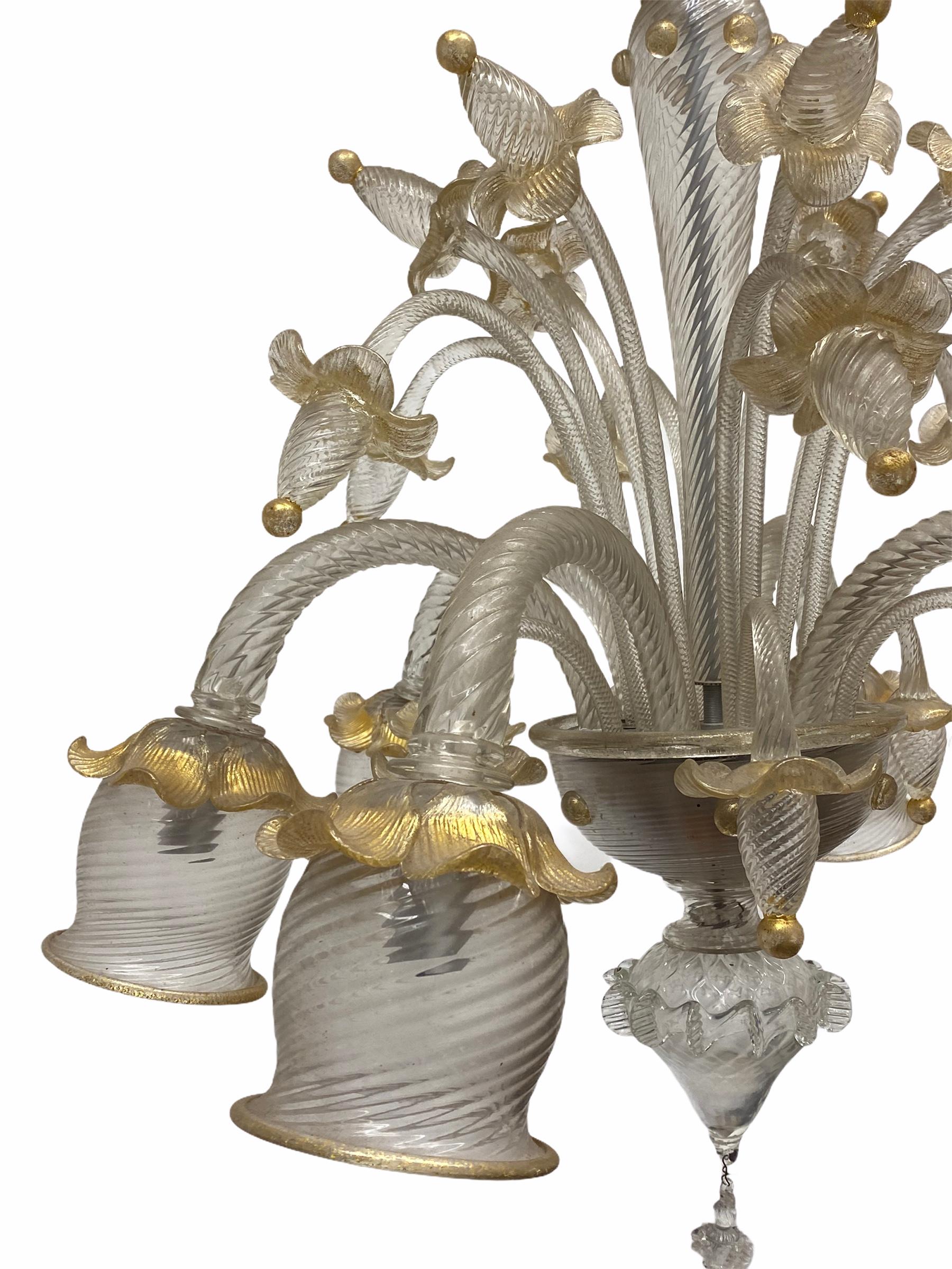 Stunning Gold Dusted Murano Chandelier, by Barovier Toso Murano, Italy, 1960s For Sale 2