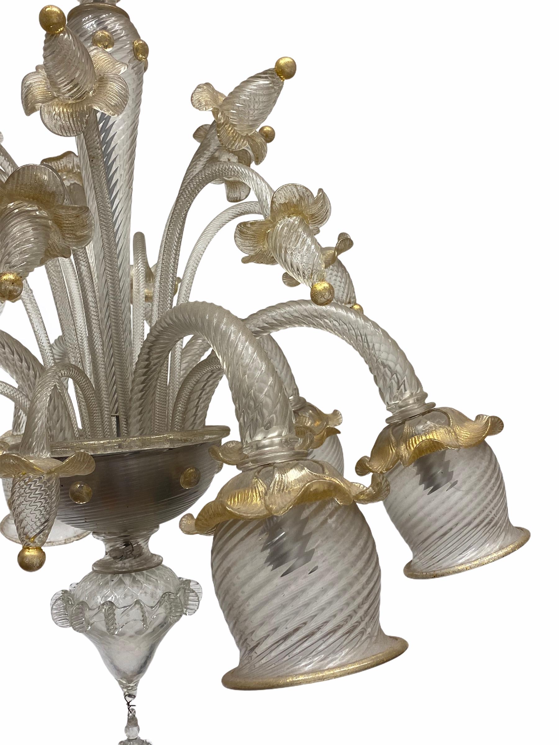 Stunning Gold Dusted Murano Chandelier, by Barovier Toso Murano, Italy, 1960s For Sale 3