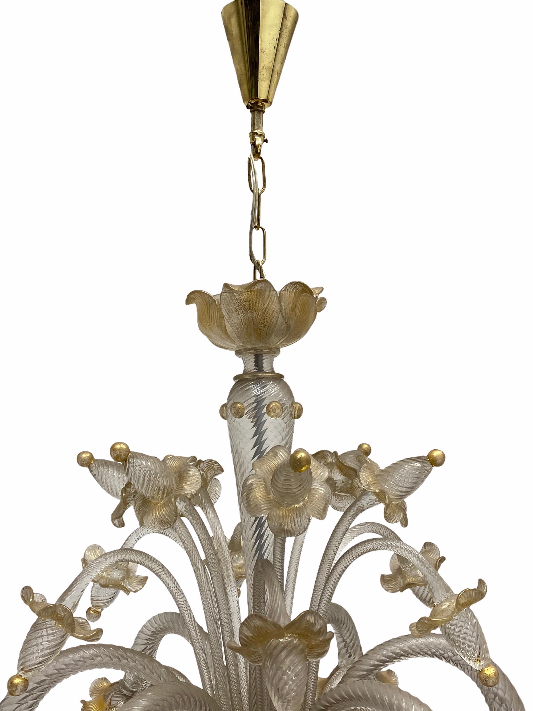 Stunning Gold Dusted Murano Chandelier, by Barovier Toso Murano, Italy, 1960s For Sale 5