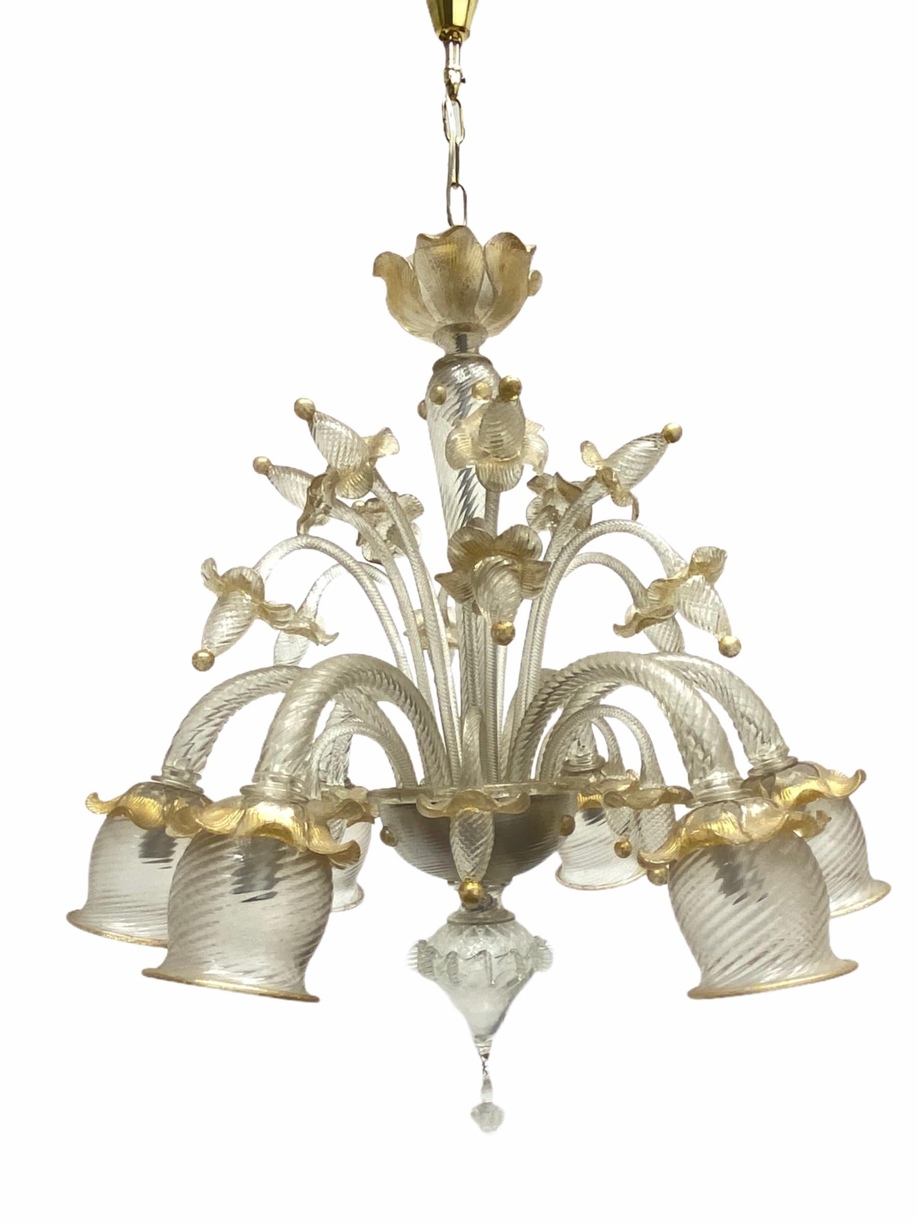 Stunning exceptional large Murano glass chandelier. Made by Barovier Toso in Murano, Italy, circa 1960s. The Chandelier requires six European E14 candelabra bulbs, each up to 40 watts. It is a real treasure and gives any room a beautiful ambience.