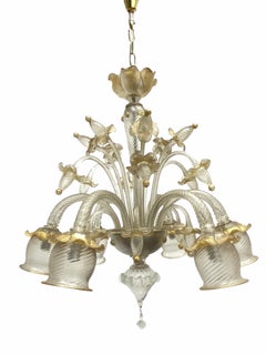 Stunning Gold Dusted Murano Chandelier, by Barovier Toso Murano, Italy, 1960s