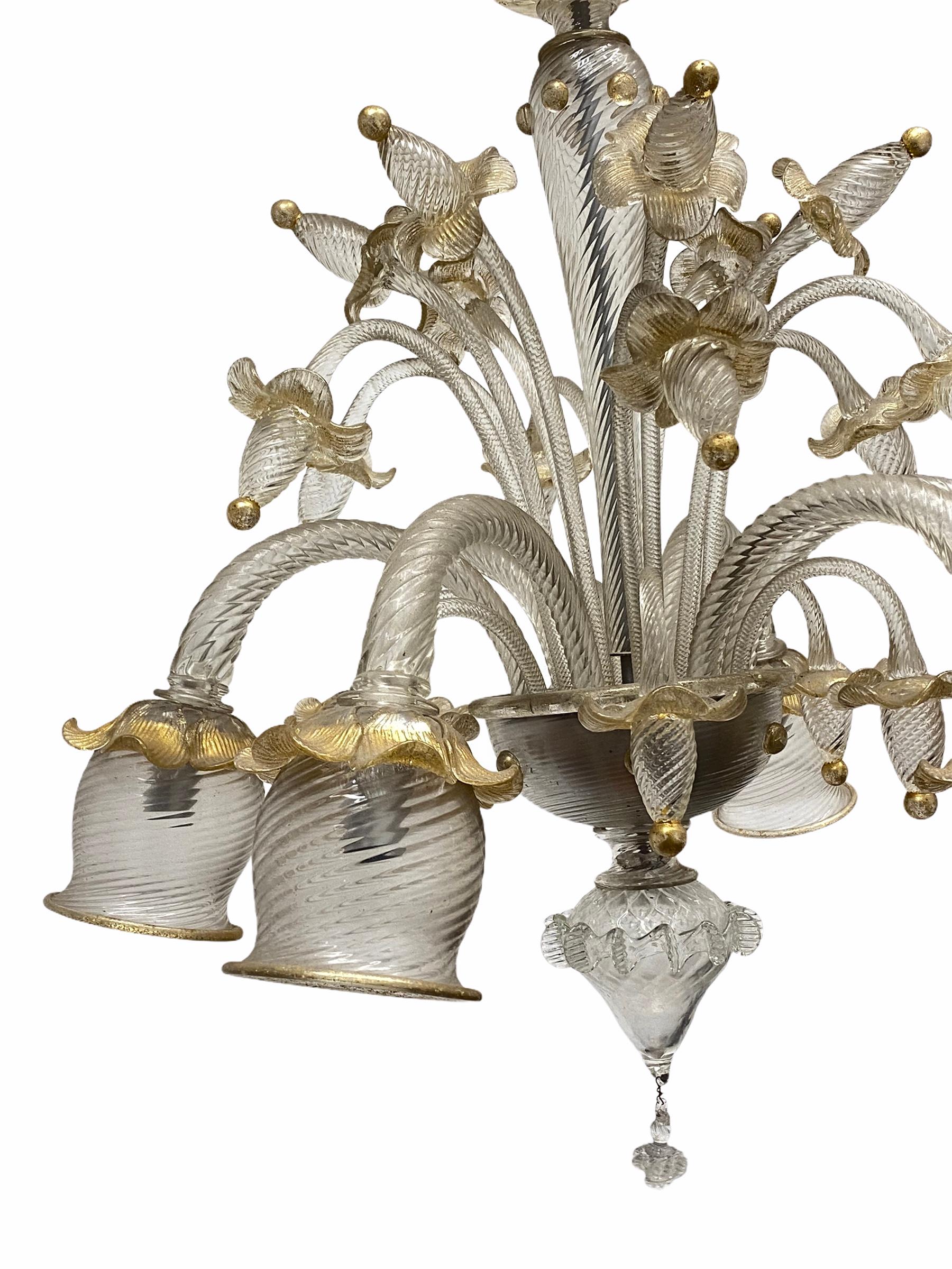 Italian Stunning Gold Dusted Murano Chandelier, by Barovier Toso Murano, Italy, 1960s For Sale