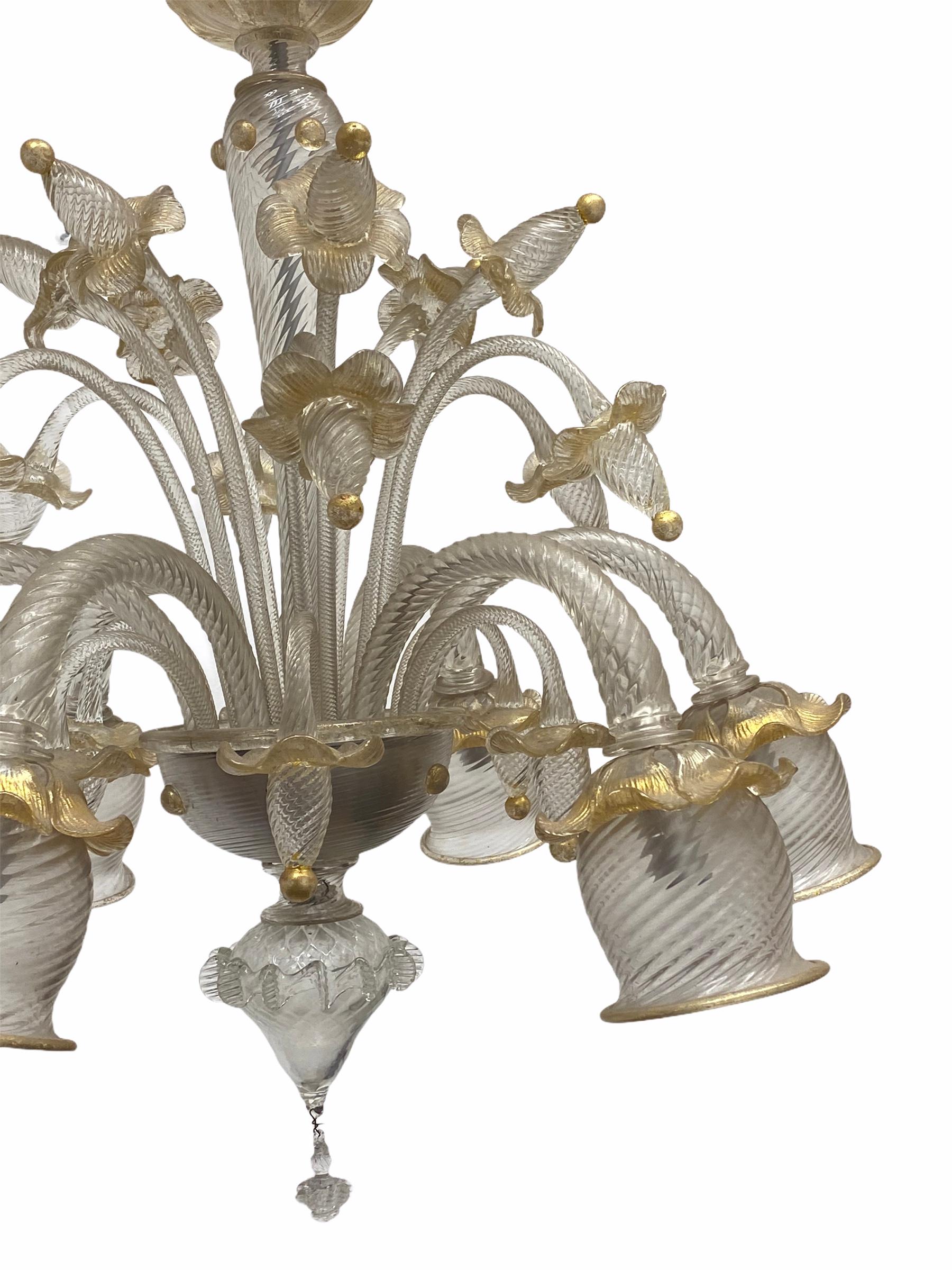 Hand-Crafted Stunning Gold Dusted Murano Chandelier, by Barovier Toso Murano, Italy, 1960s For Sale