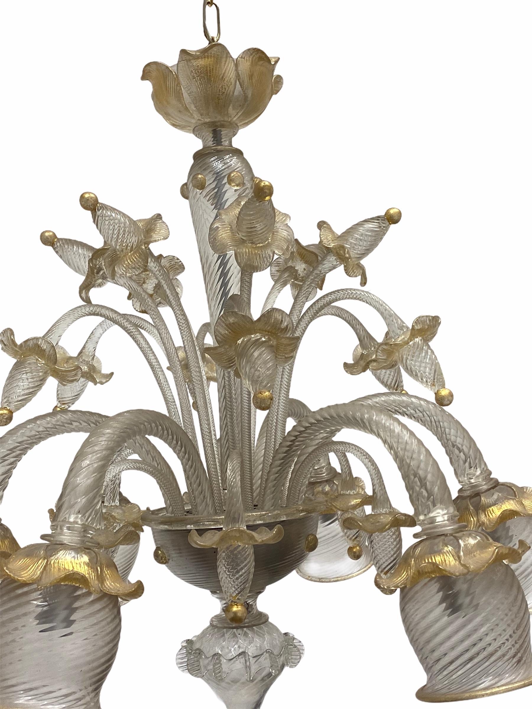 Stunning Gold Dusted Murano Chandelier, by Barovier Toso Murano, Italy, 1960s In Good Condition For Sale In Nuernberg, DE
