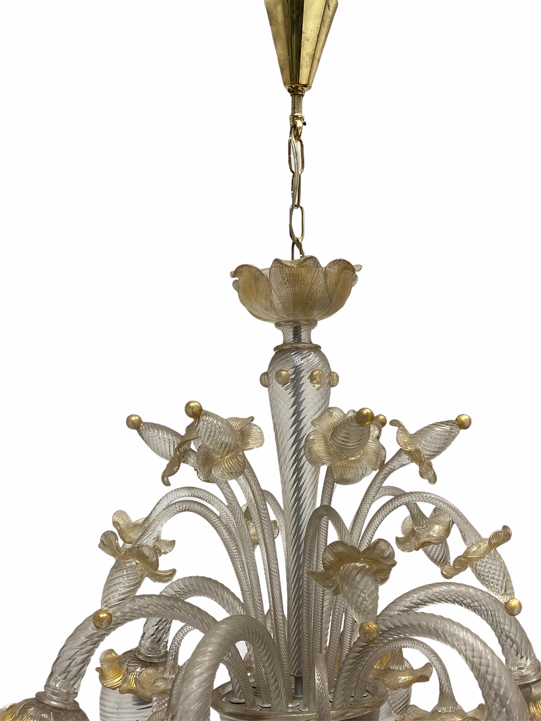 Mid-20th Century Stunning Gold Dusted Murano Chandelier, by Barovier Toso Murano, Italy, 1960s For Sale