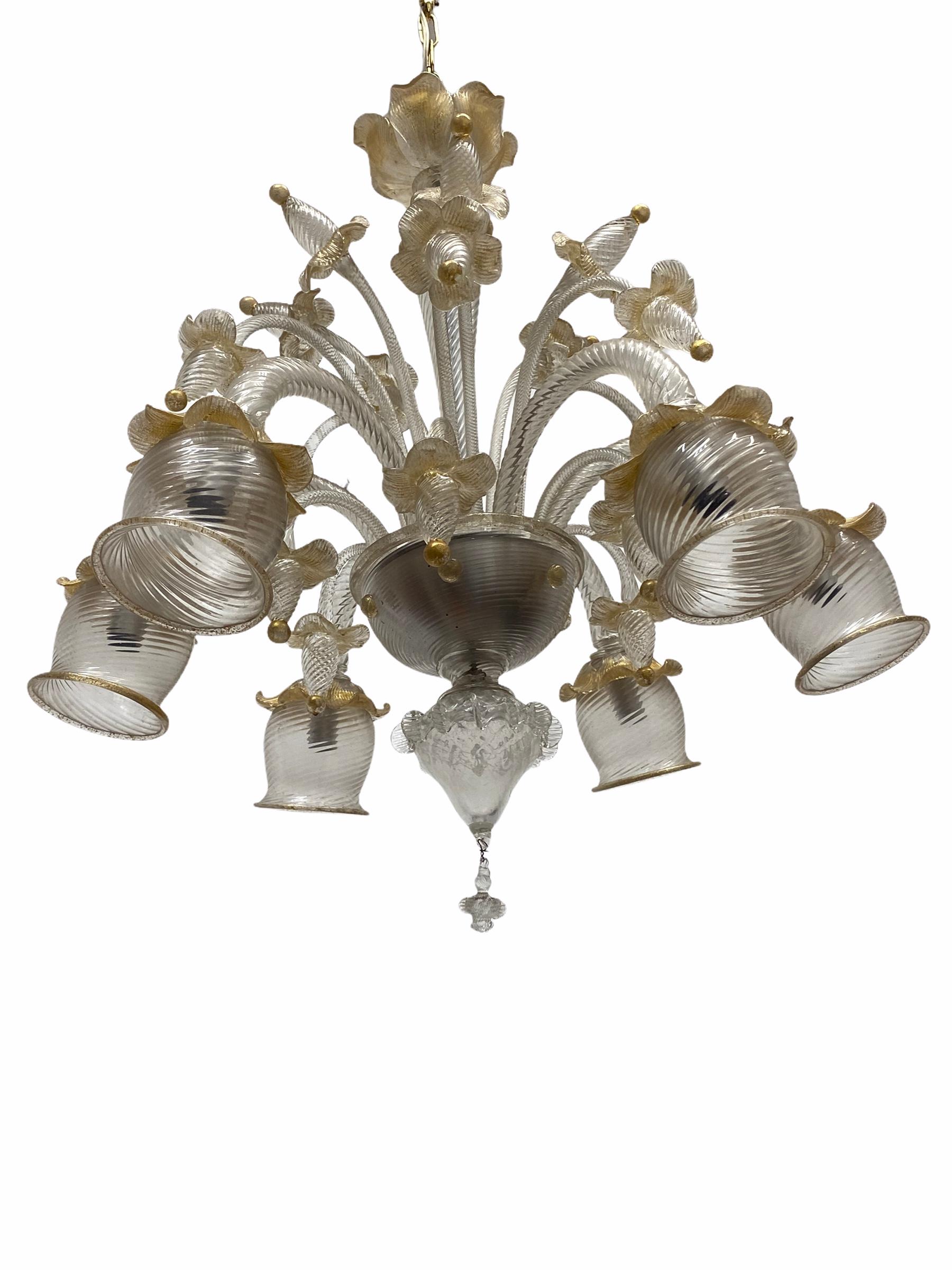 Stunning Gold Dusted Murano Chandelier, by Barovier Toso Murano, Italy, 1960s For Sale 1