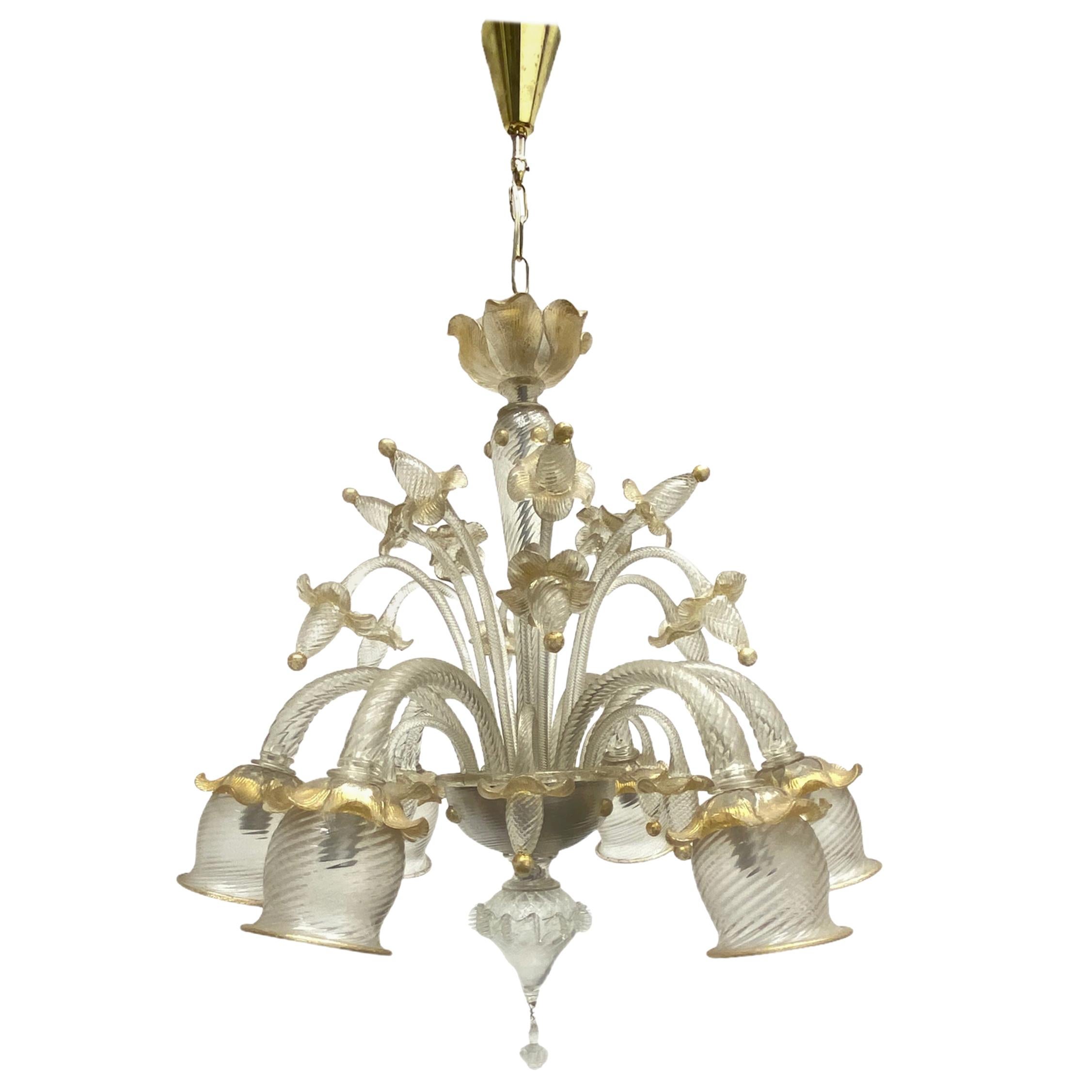 Stunning Gold Dusted Murano Chandelier, by Barovier Toso Murano, Italy, 1960s For Sale