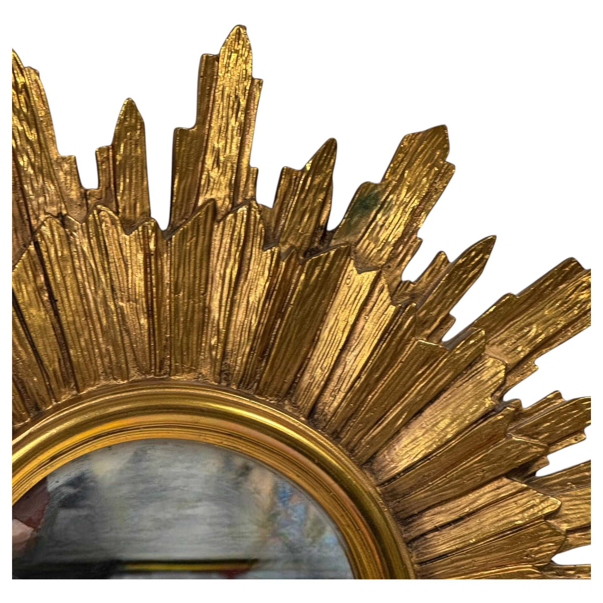 Stunning Gold Gilded Sunburst Starburst Flat Mirror, Toleware Belgium 1960s 4