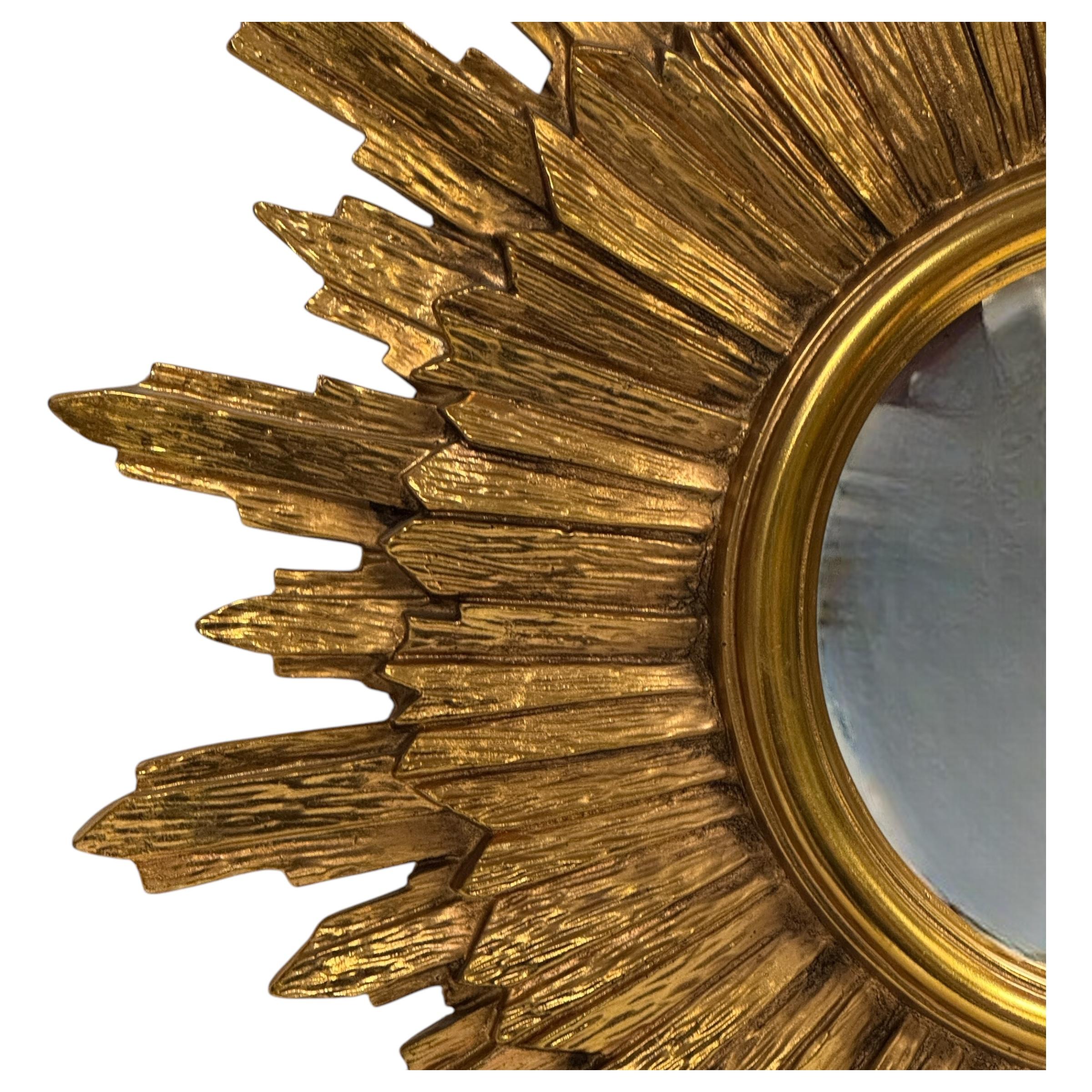 Stunning Gold Gilded Sunburst Starburst Flat Mirror, Toleware Belgium 1960s 6