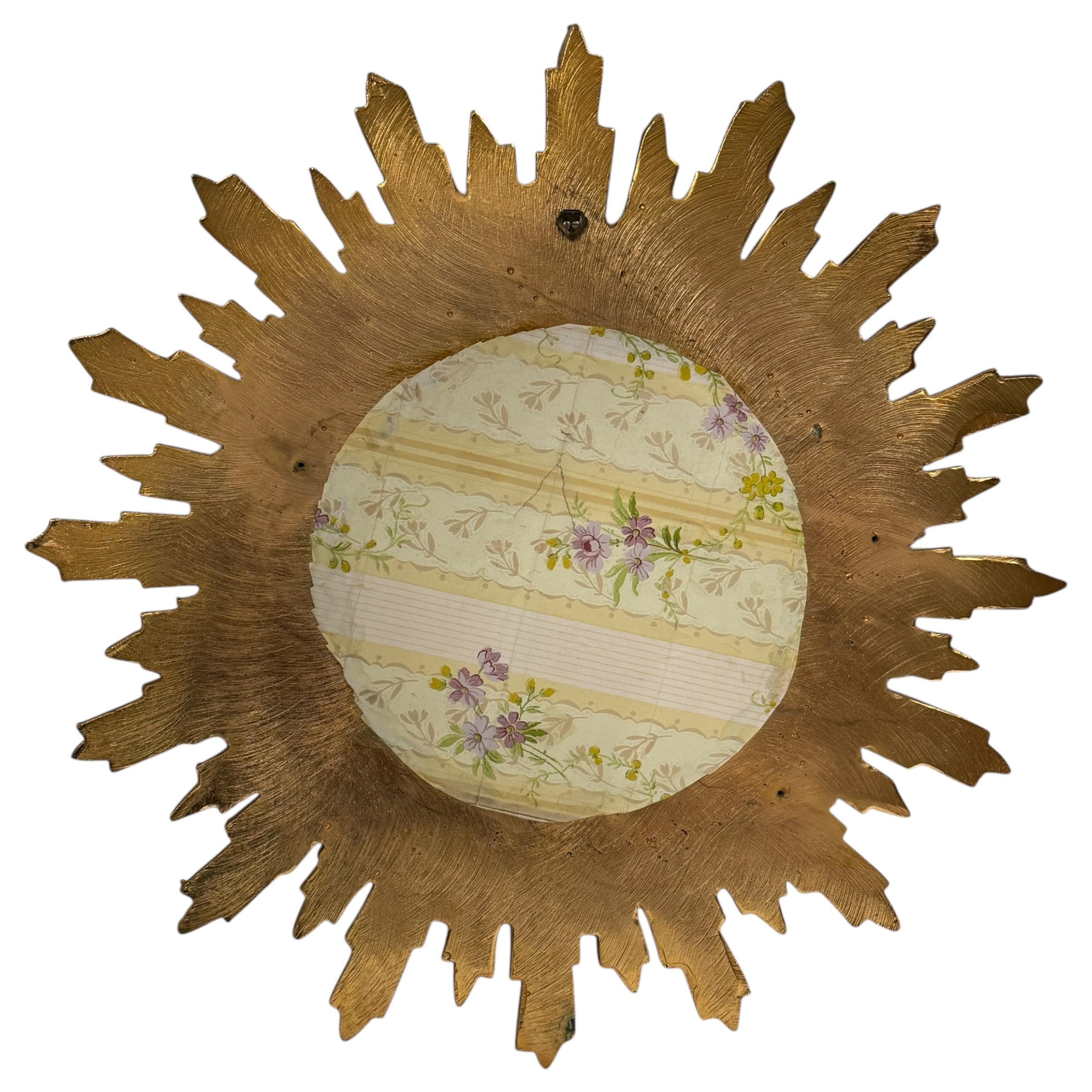 Stunning Gold Gilded Sunburst Starburst Flat Mirror, Toleware Belgium 1960s 8