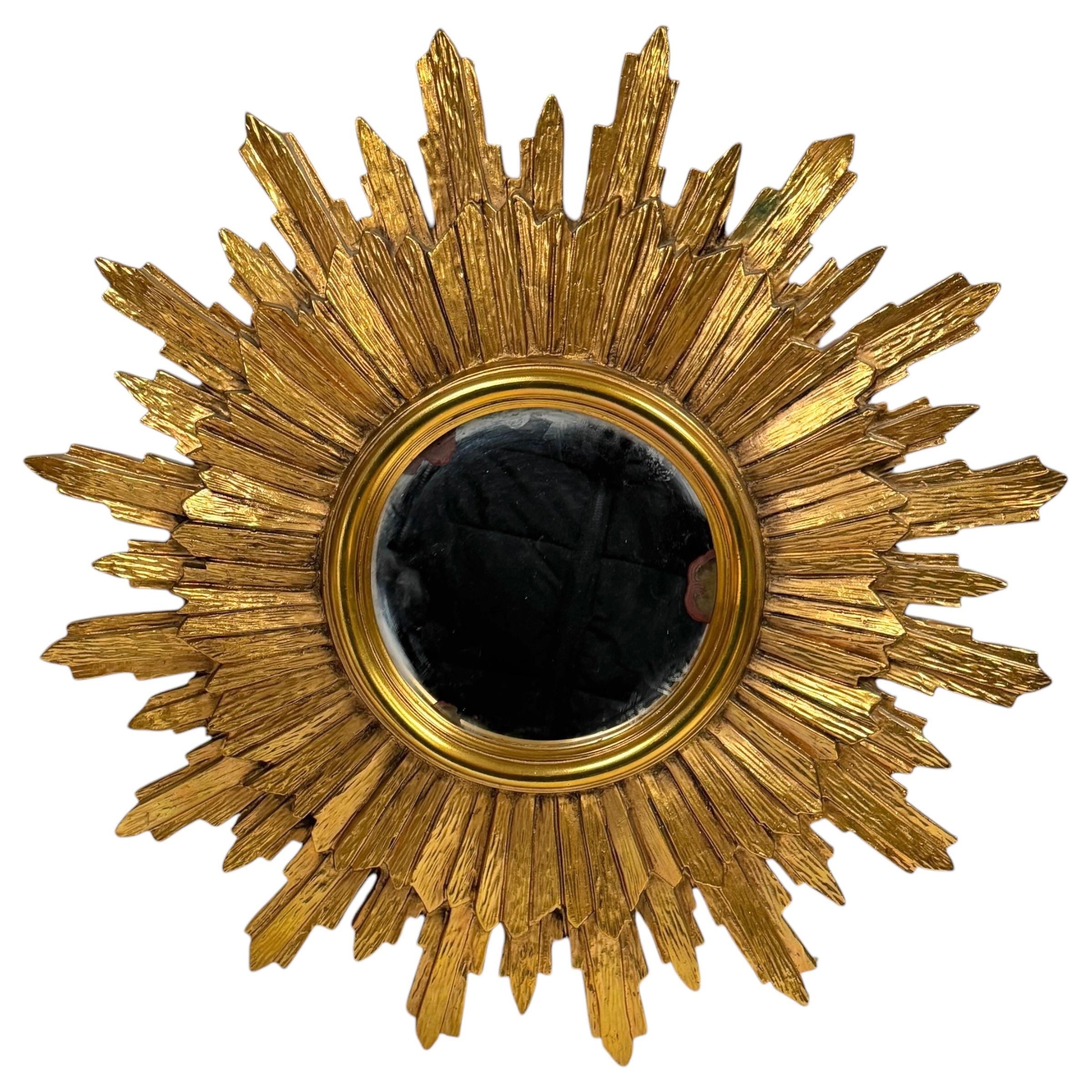 Hollywood Regency Stunning Gold Gilded Sunburst Starburst Flat Mirror, Toleware Belgium 1960s
