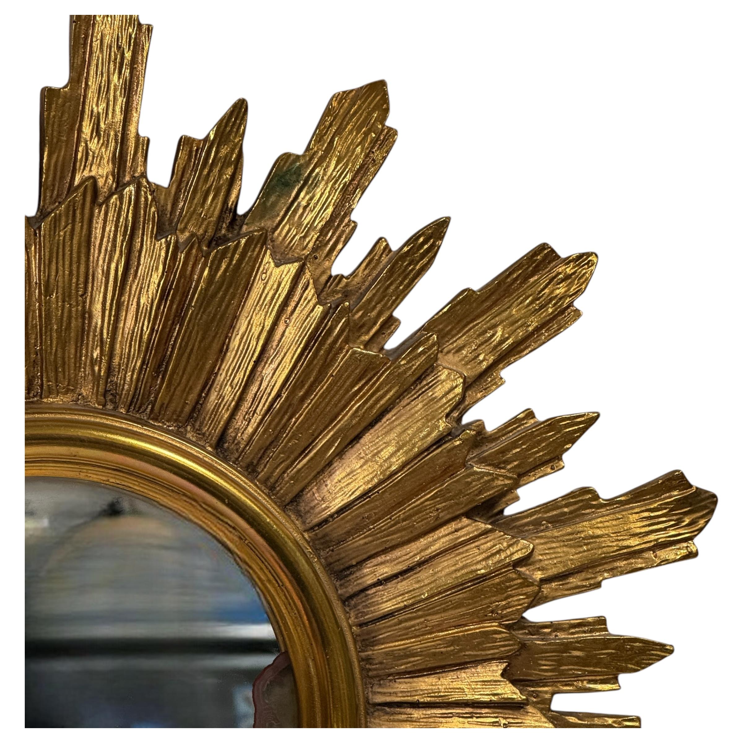 Stunning Gold Gilded Sunburst Starburst Flat Mirror, Toleware Belgium 1960s 1