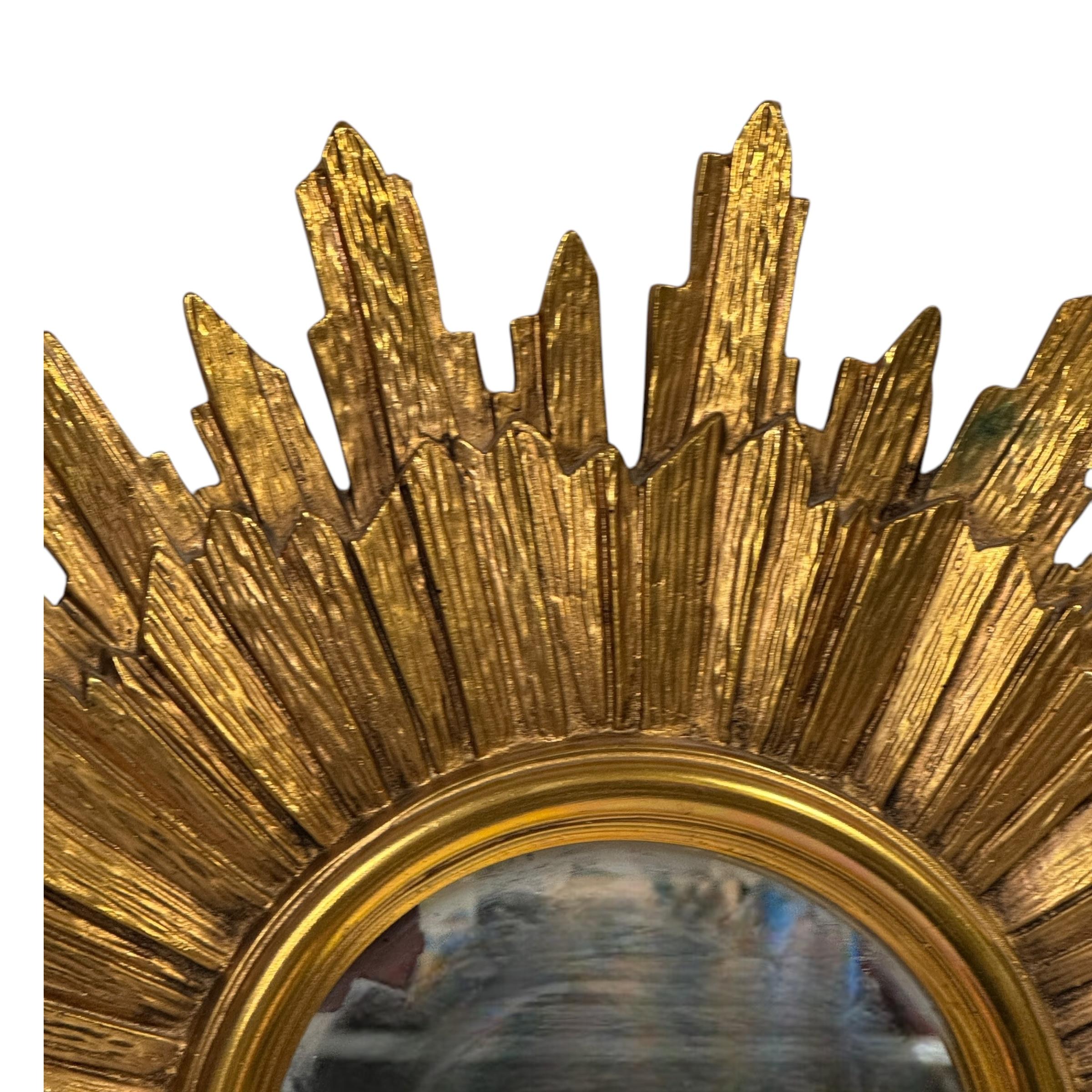 Stunning Gold Gilded Sunburst Starburst Flat Mirror, Toleware Belgium 1960s 3