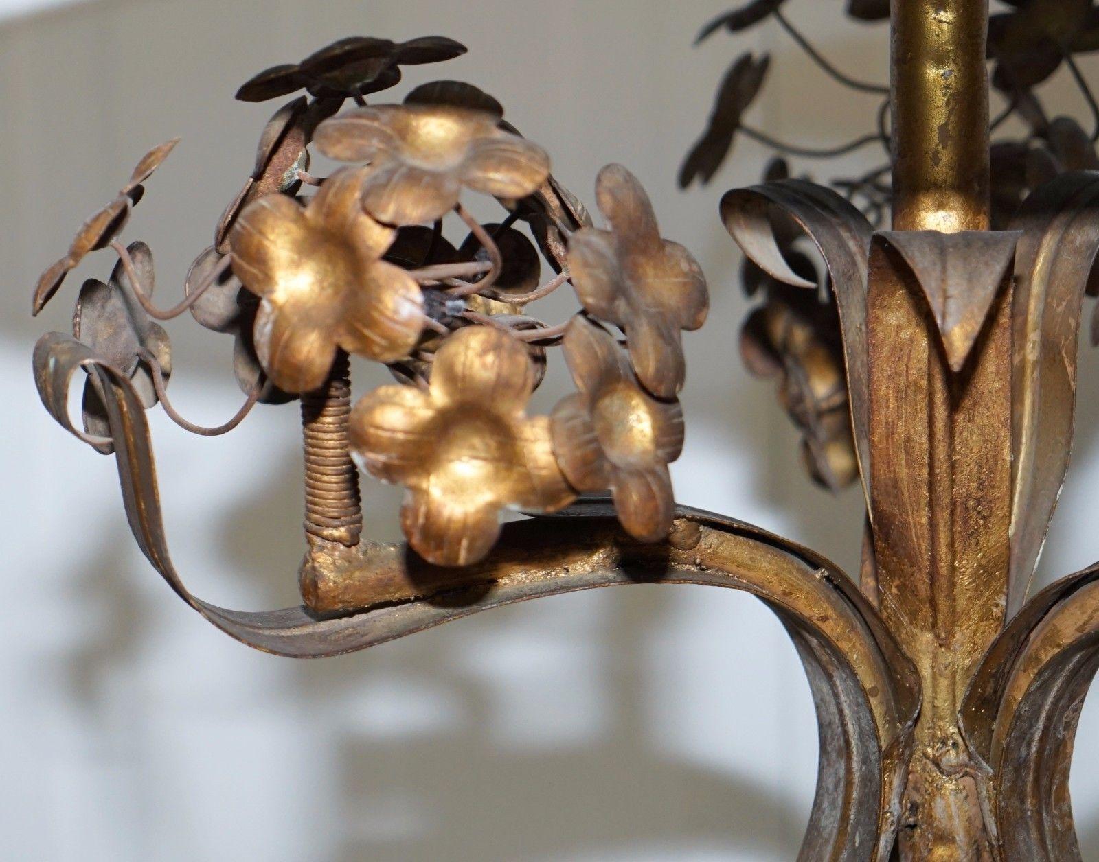 Stunning Gold Leaf Floral Painted Smoked Glass Side Table with Built in Lamp 1