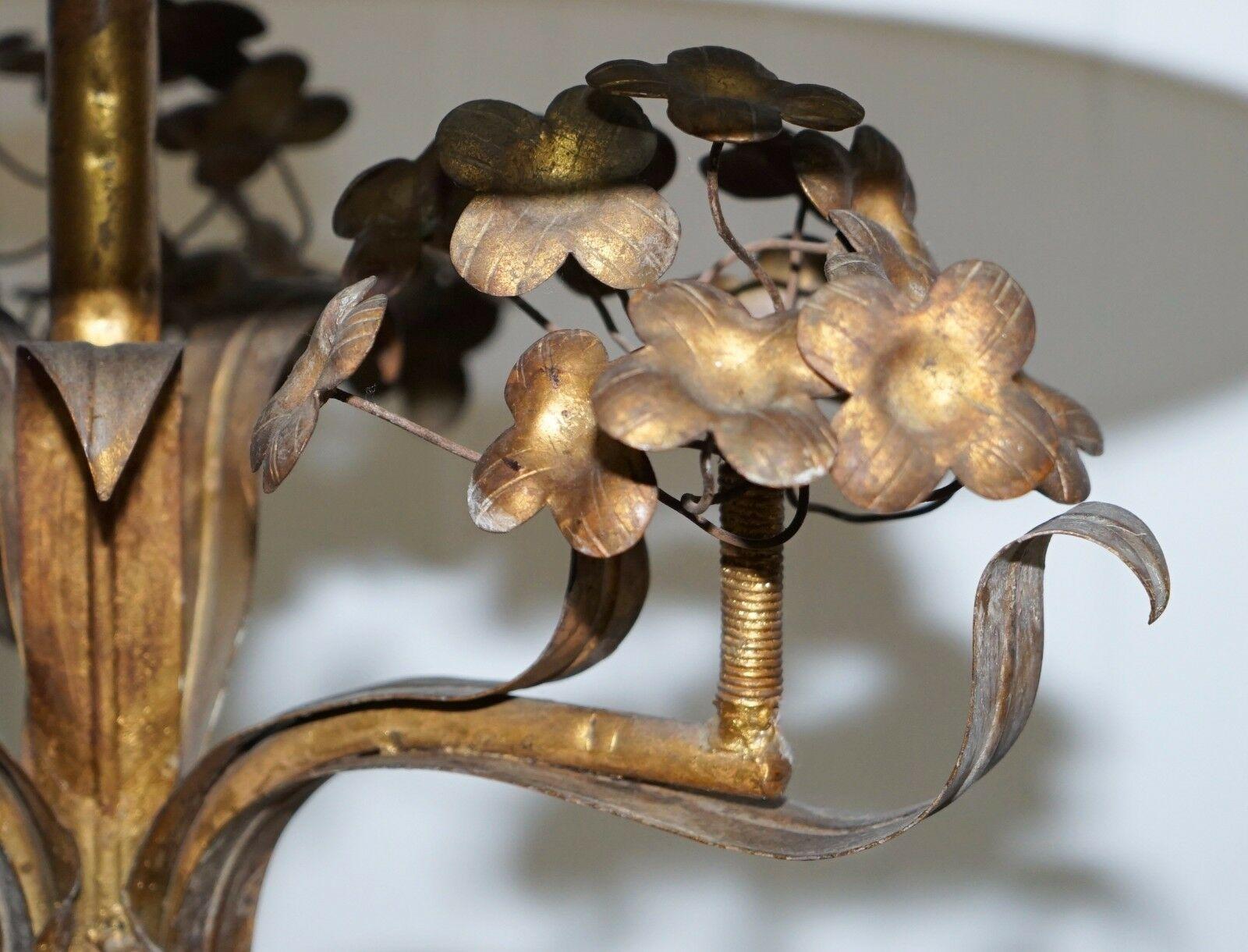 20th Century Stunning Gold Leaf Floral Painted Smoked Glass Side Table with Built in Lamp