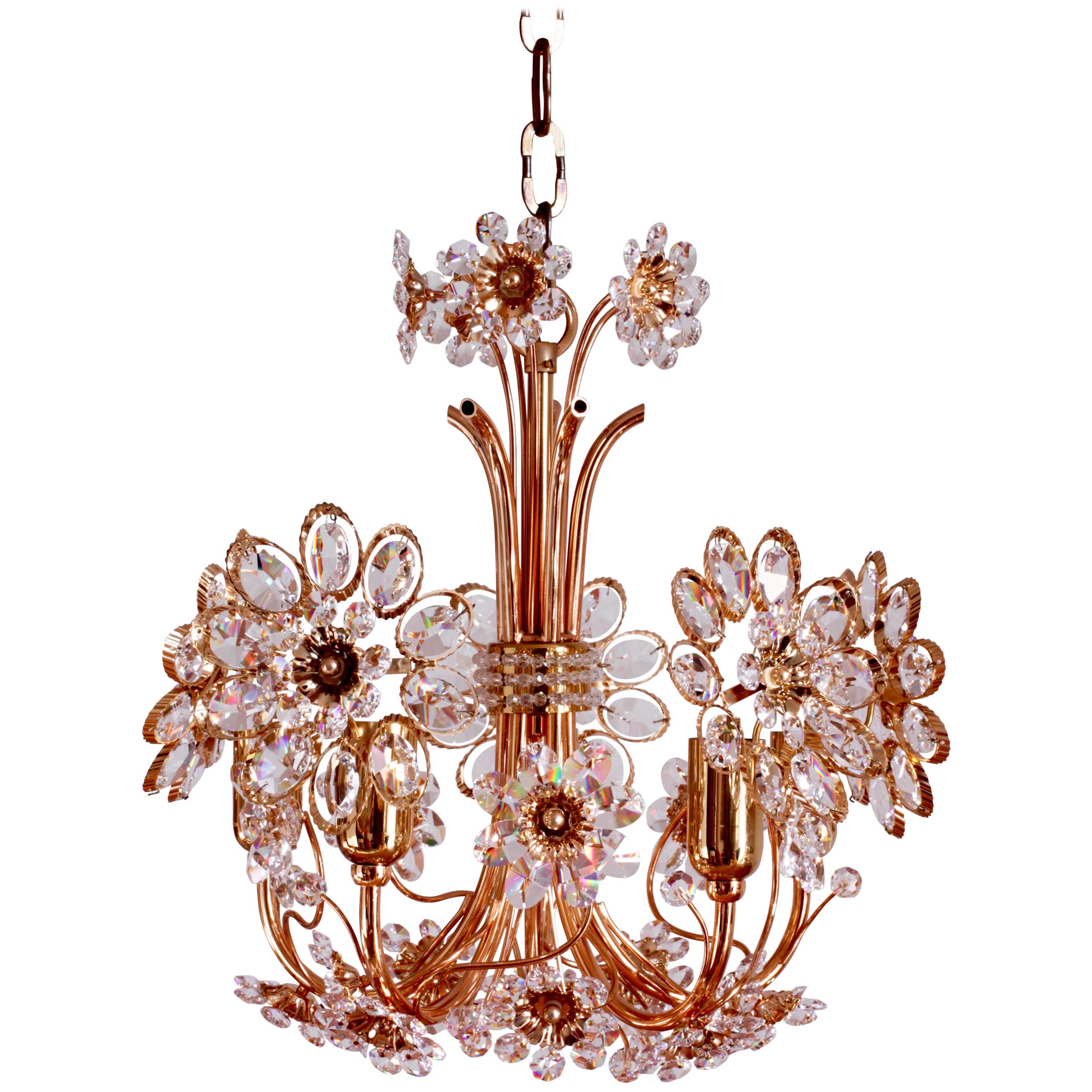 Stunning Gold-Plated and Cut Crystal Chandelier by Palwa, Germany, circa 1970
