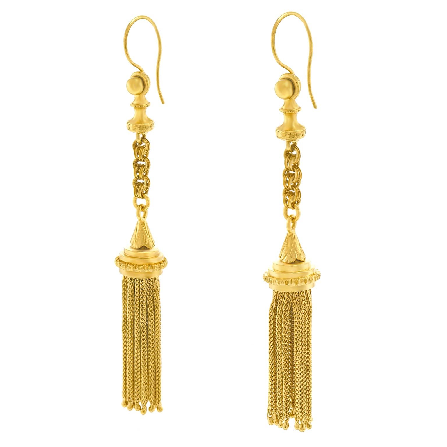 Stunning Gold Victorian Tassel Earrings In Excellent Condition In Litchfield, CT
