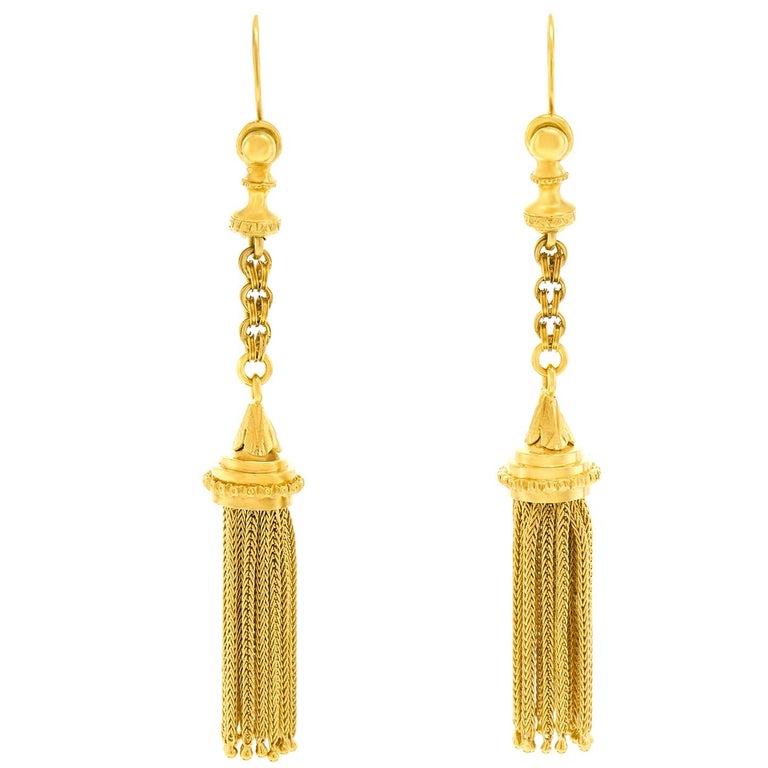 Stunning Gold Victorian Tassel Earrings at 1stDibs