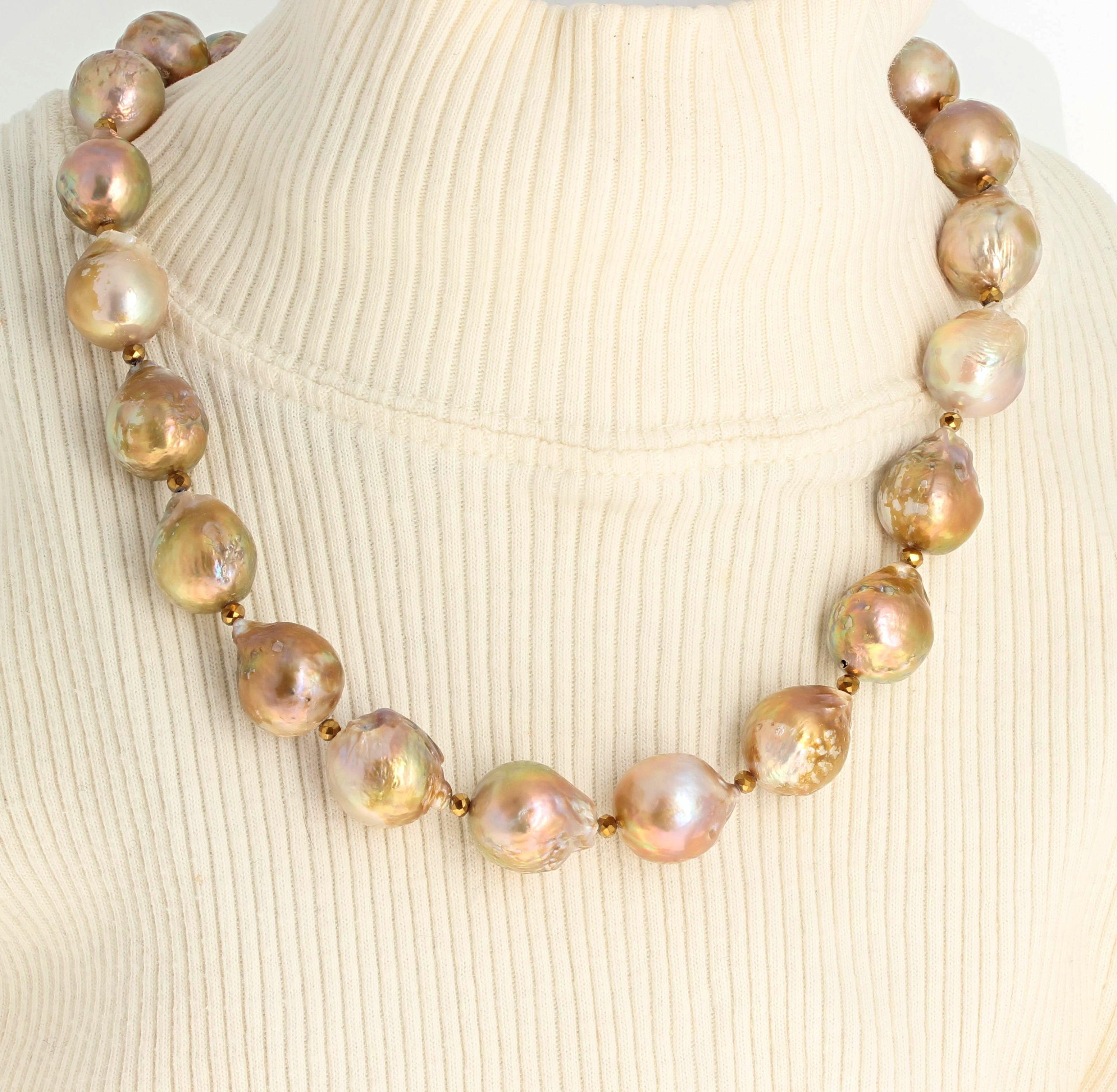 Mixed Cut AJD Absolutely Magnificent Classic Unique Handmade Golden Wrinkle Pearl Necklace For Sale