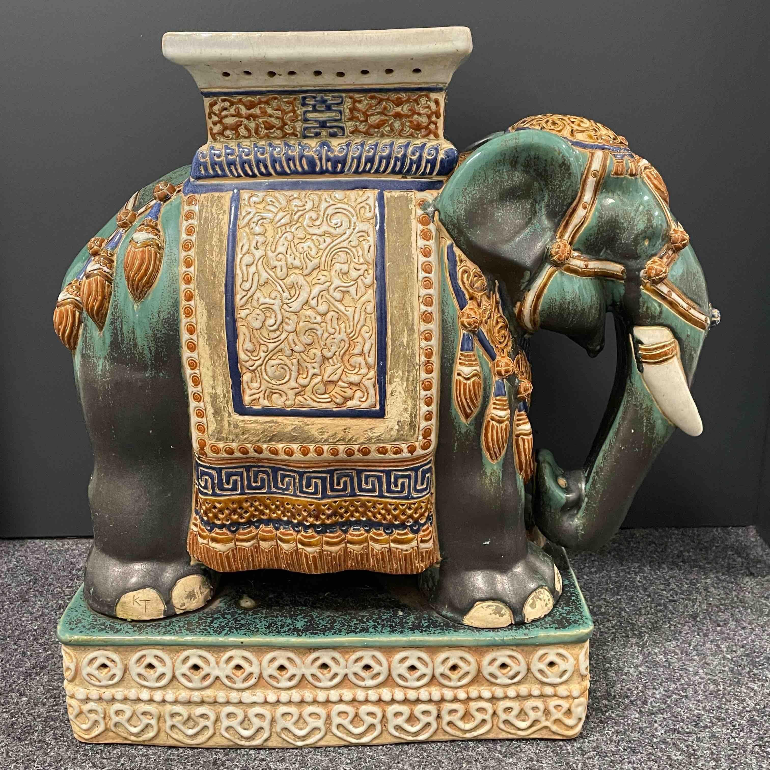 Ceramic Stunning Gorgeous Hollywood Regency Chinese Elephant Garden Plant Stand or Seat
