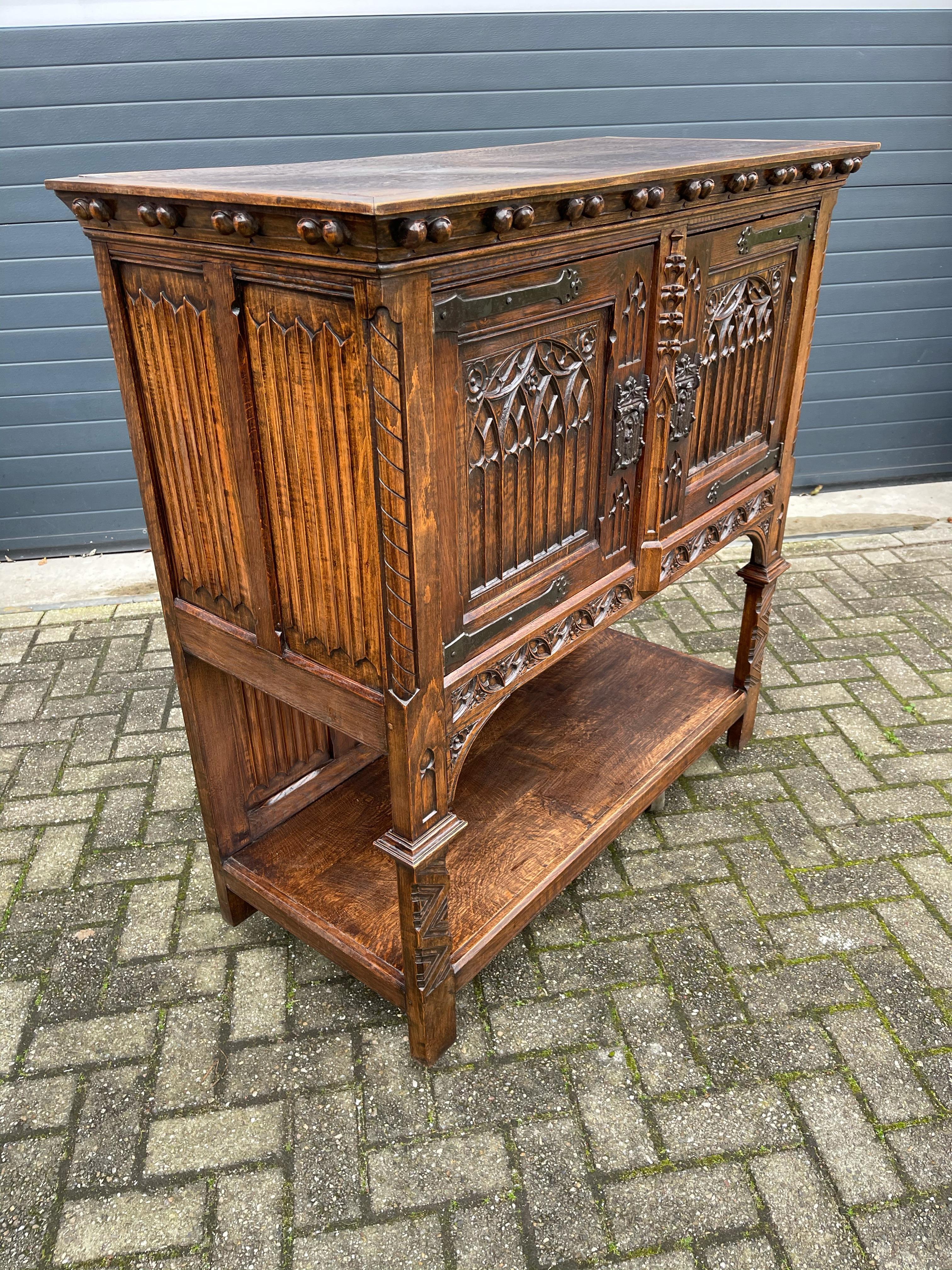 Stunning Gothic Revival Cabinet / Credenza with Hand Carved Church Windows 1