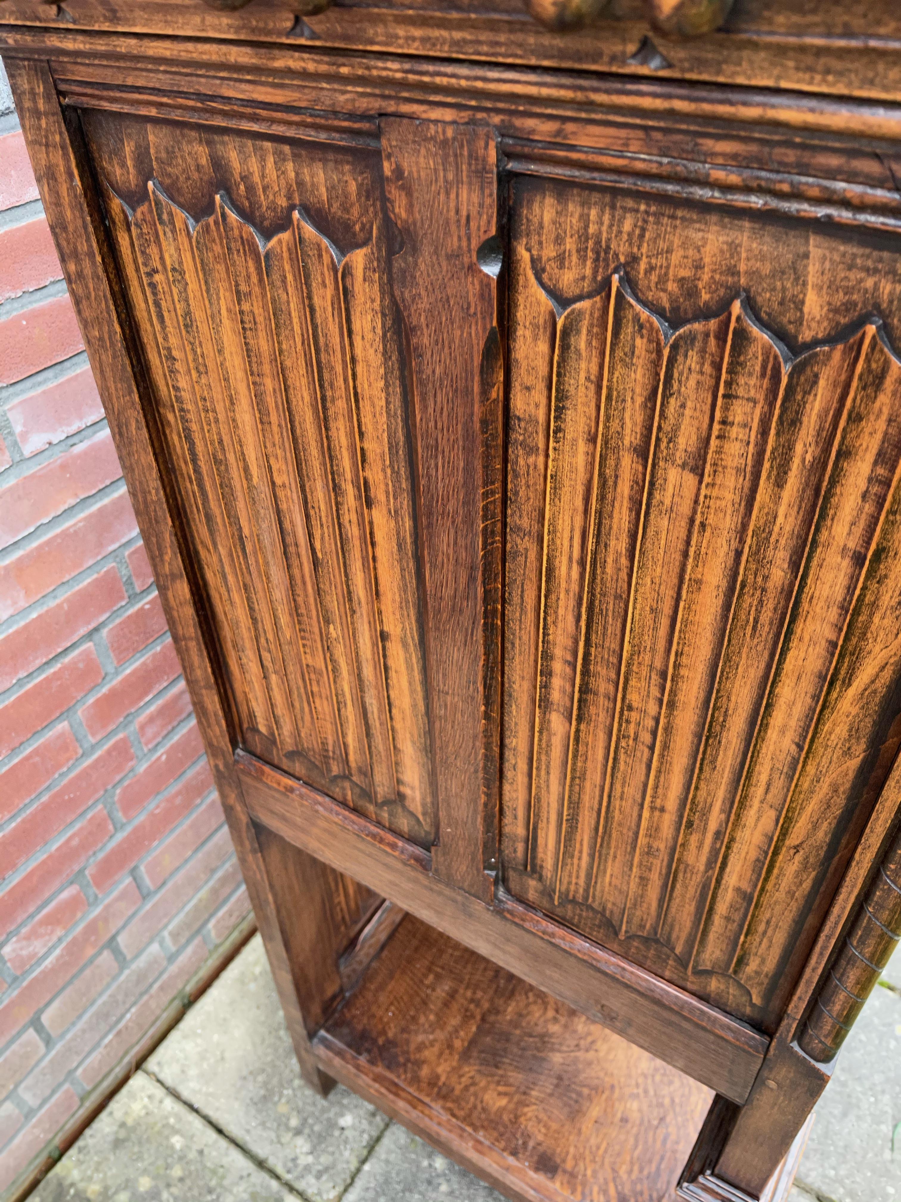 Stunning Gothic Revival Cabinet / Credenza with Hand Carved Church Windows 2