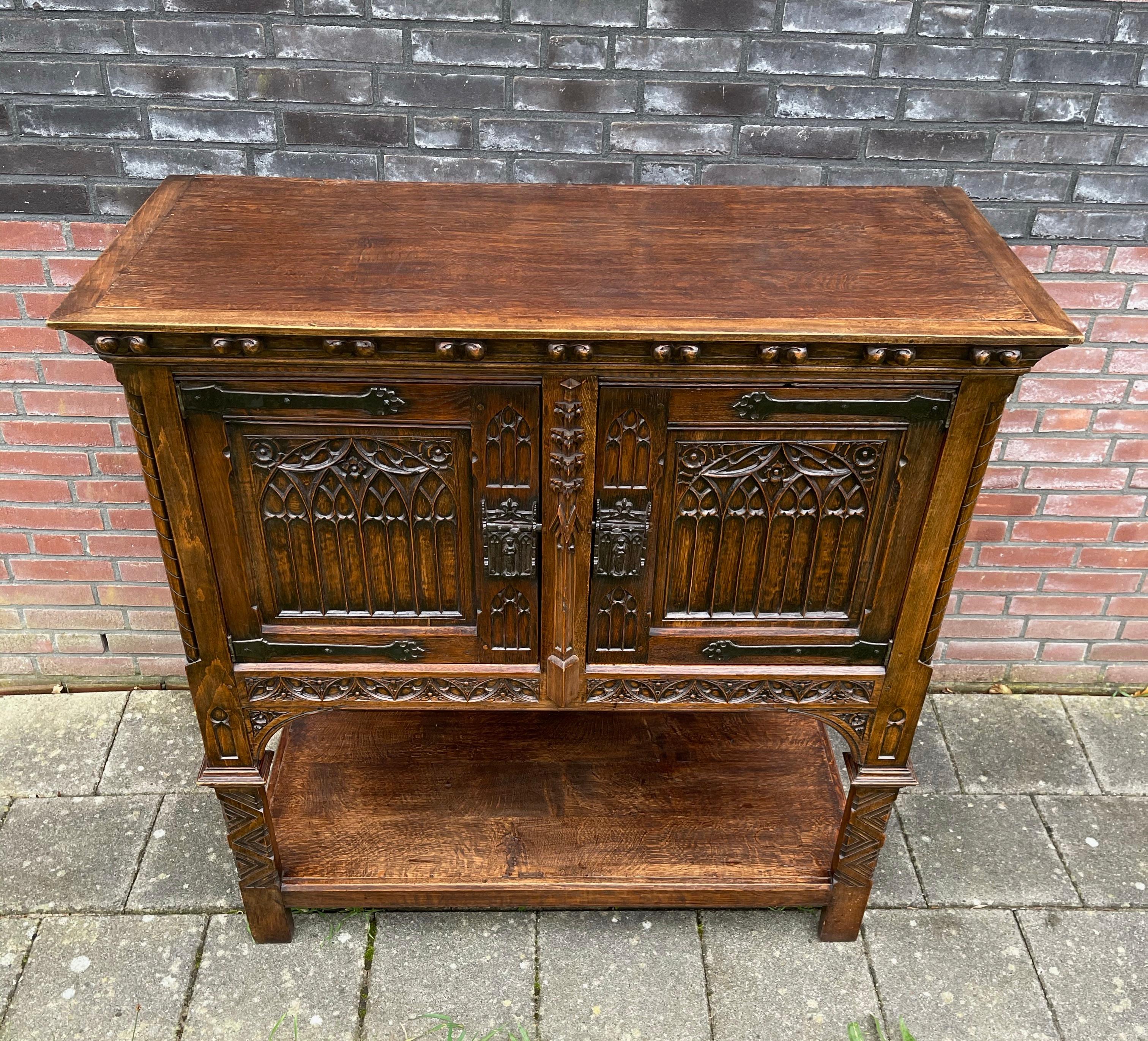 Stunning Gothic Revival Cabinet / Credenza with Hand Carved Church Windows 5