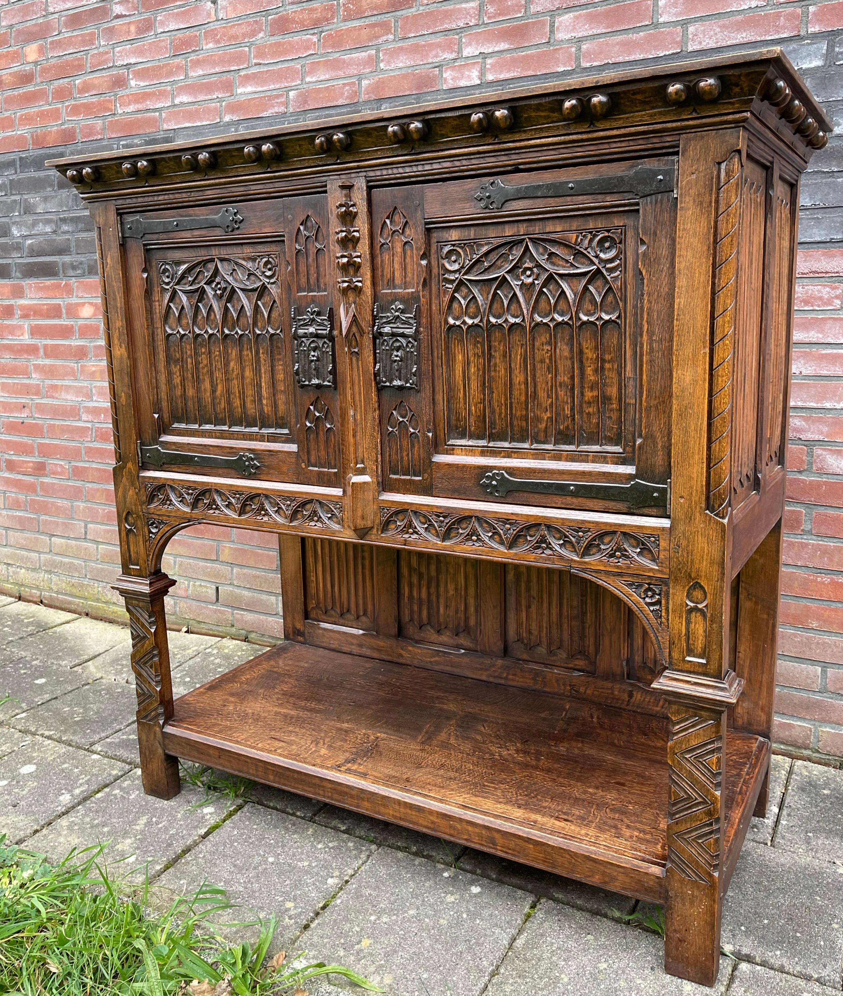 Stunning Gothic Revival Cabinet / Credenza with Hand Carved Church Windows 6