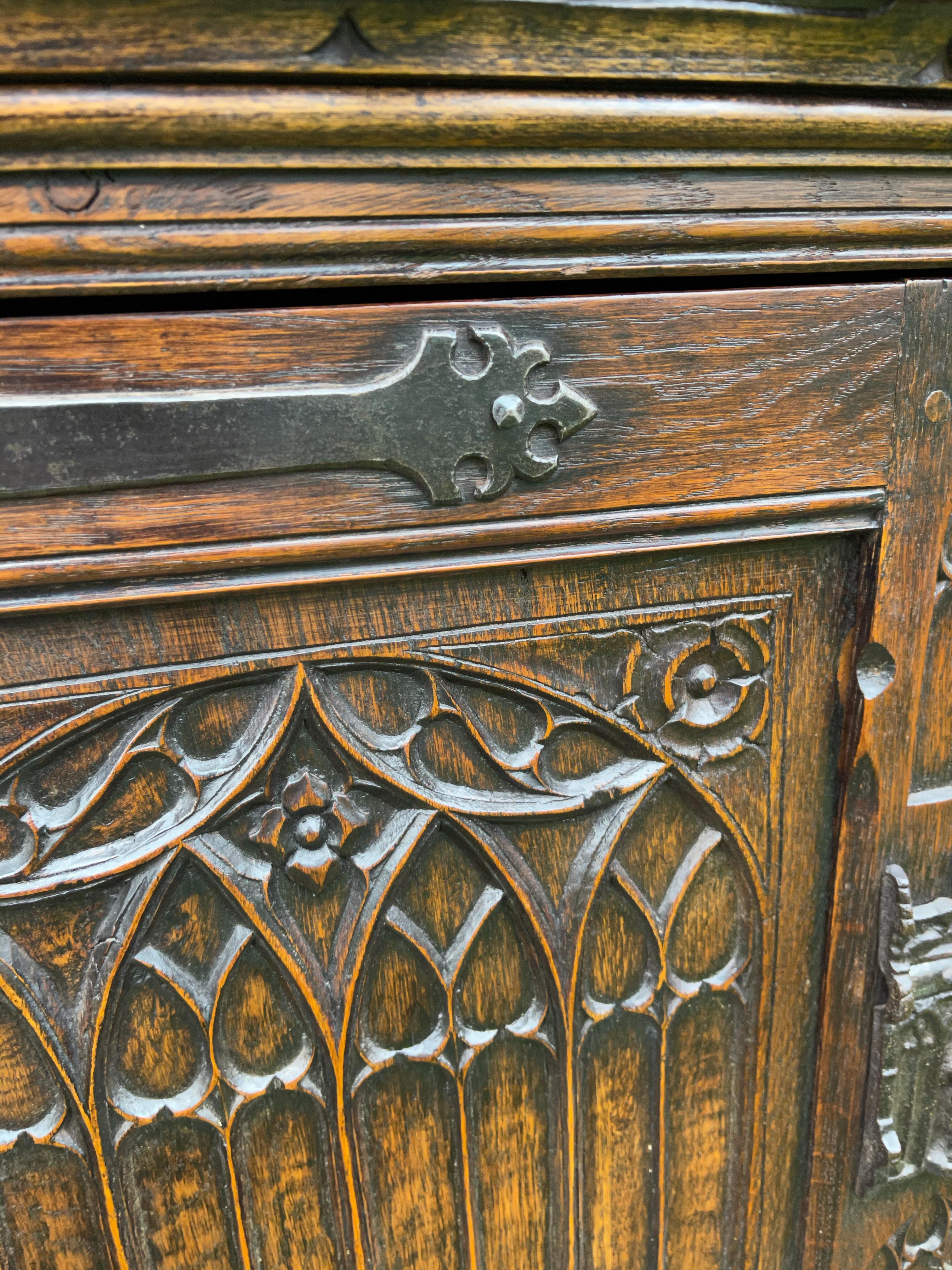Stunning Gothic Revival Cabinet / Credenza with Hand Carved Church Windows 8