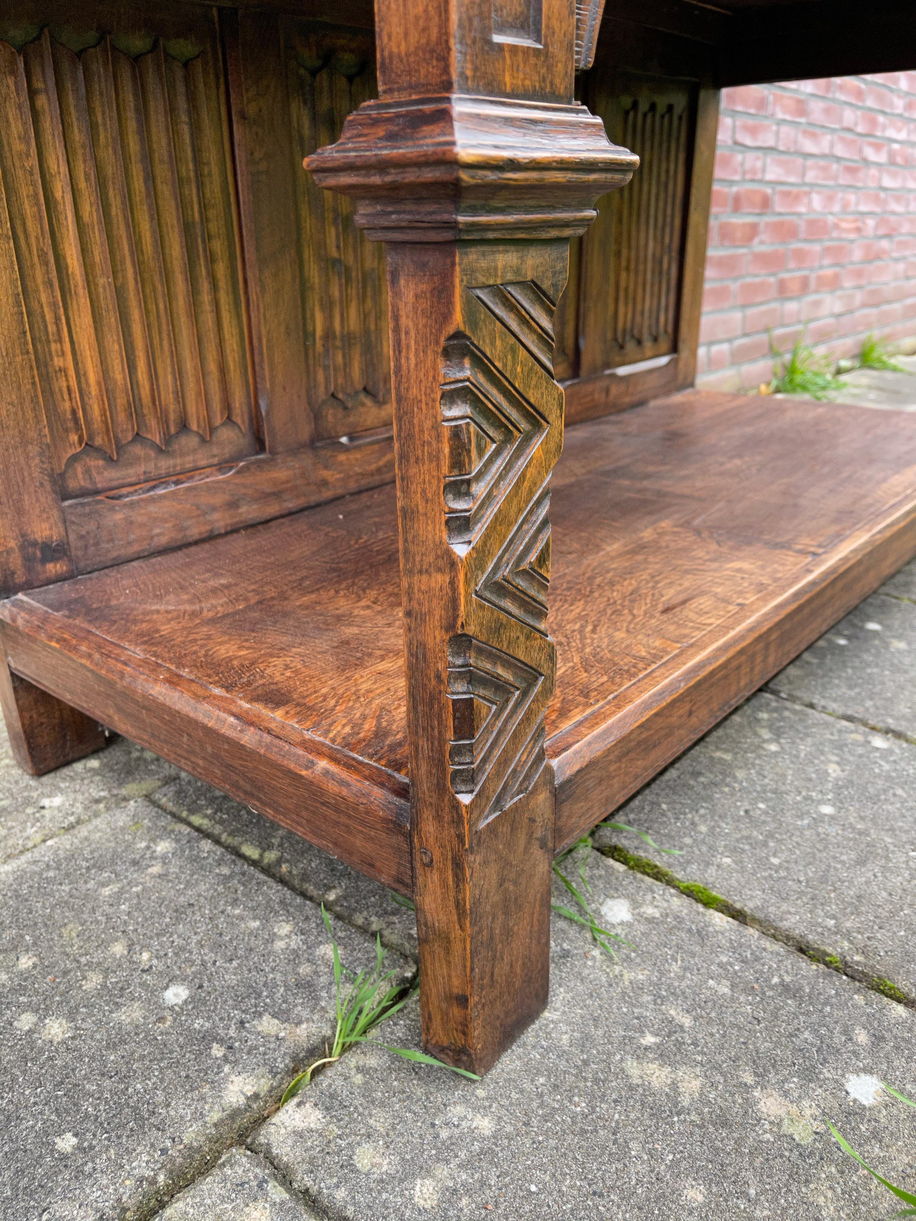 Stunning Gothic Revival Cabinet / Credenza with Hand Carved Church Windows 9