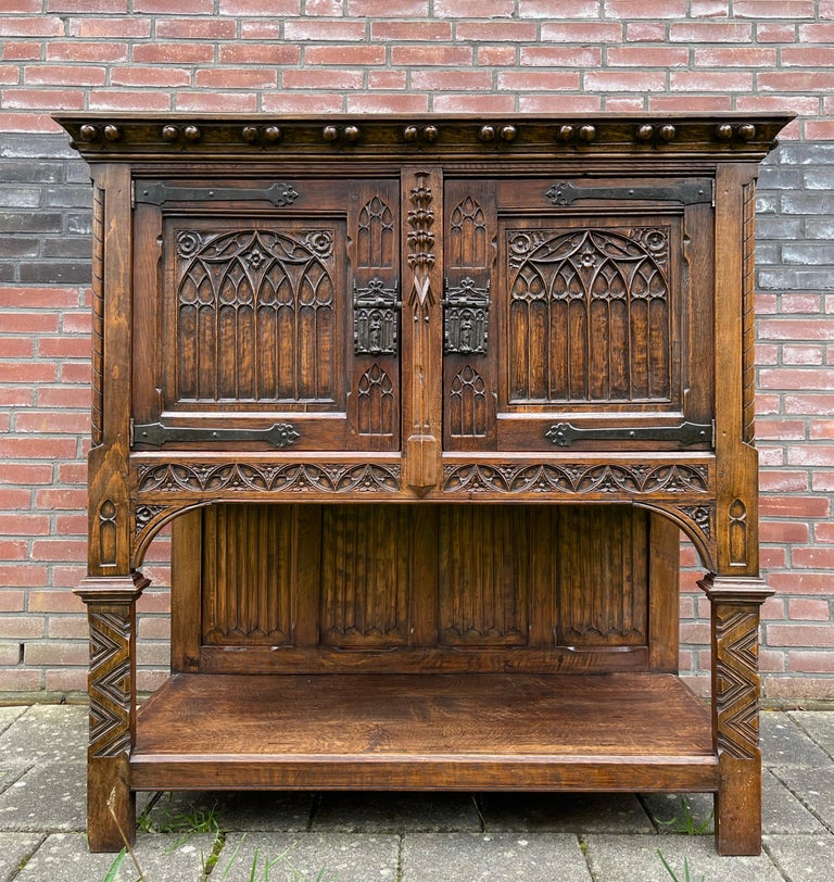 Stunning Gothic Revival / Credenza with Hand Carved Church