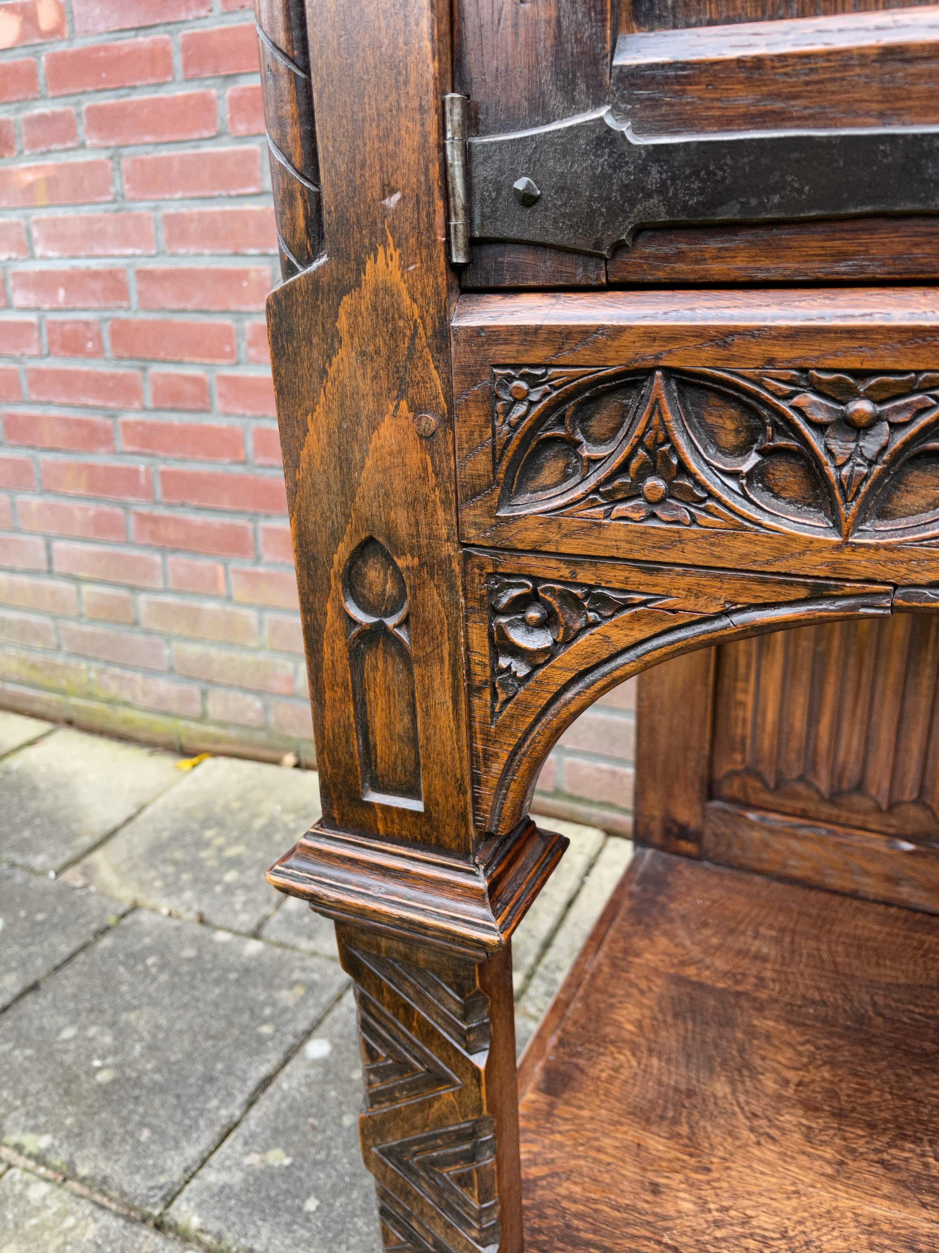 Stunning Gothic Revival Cabinet / Credenza with Hand Carved Church Windows 10