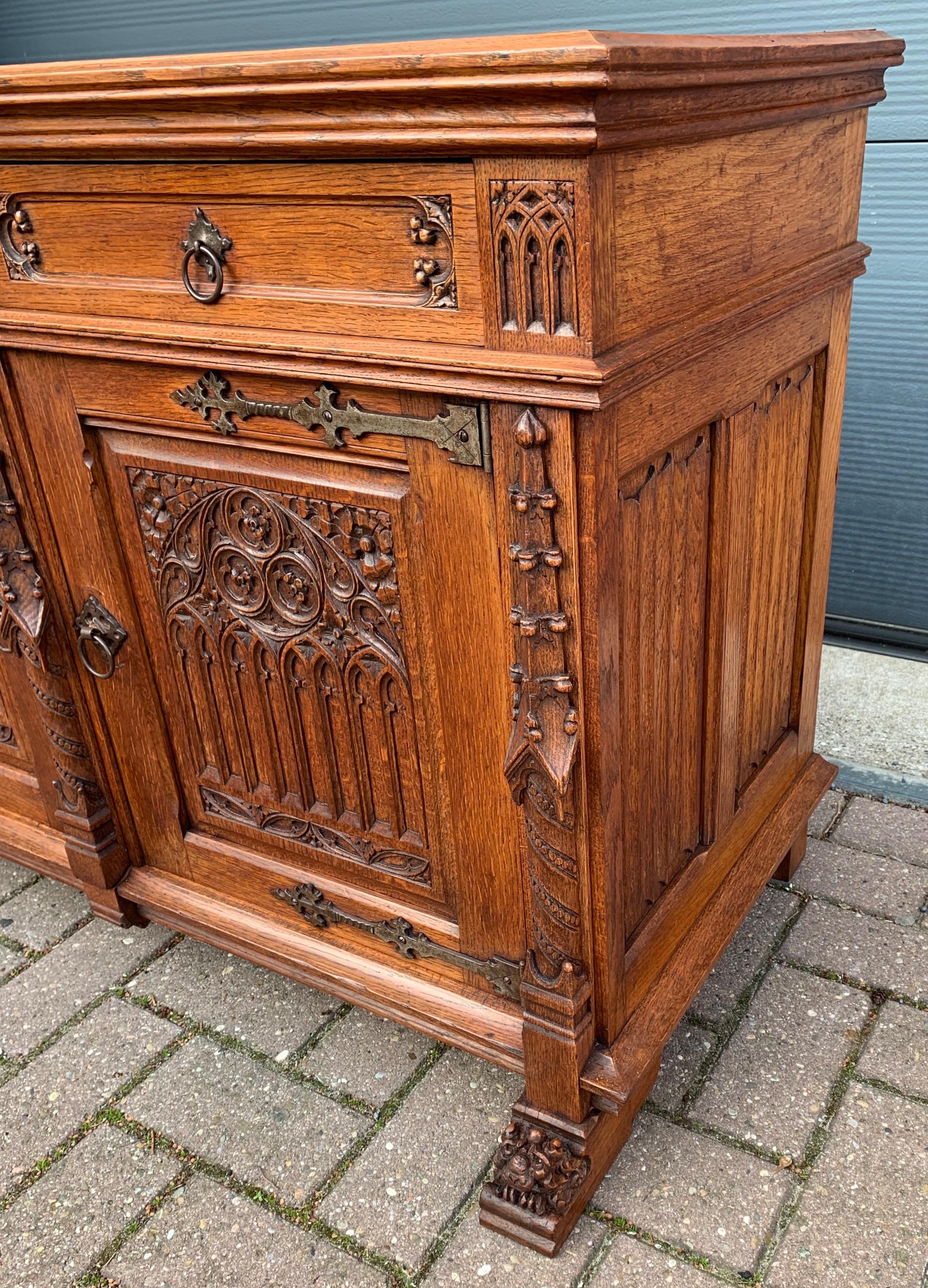 Stunning Gothic Revival Cabinet / Small Credenza with Hand Carved Church Windows 5