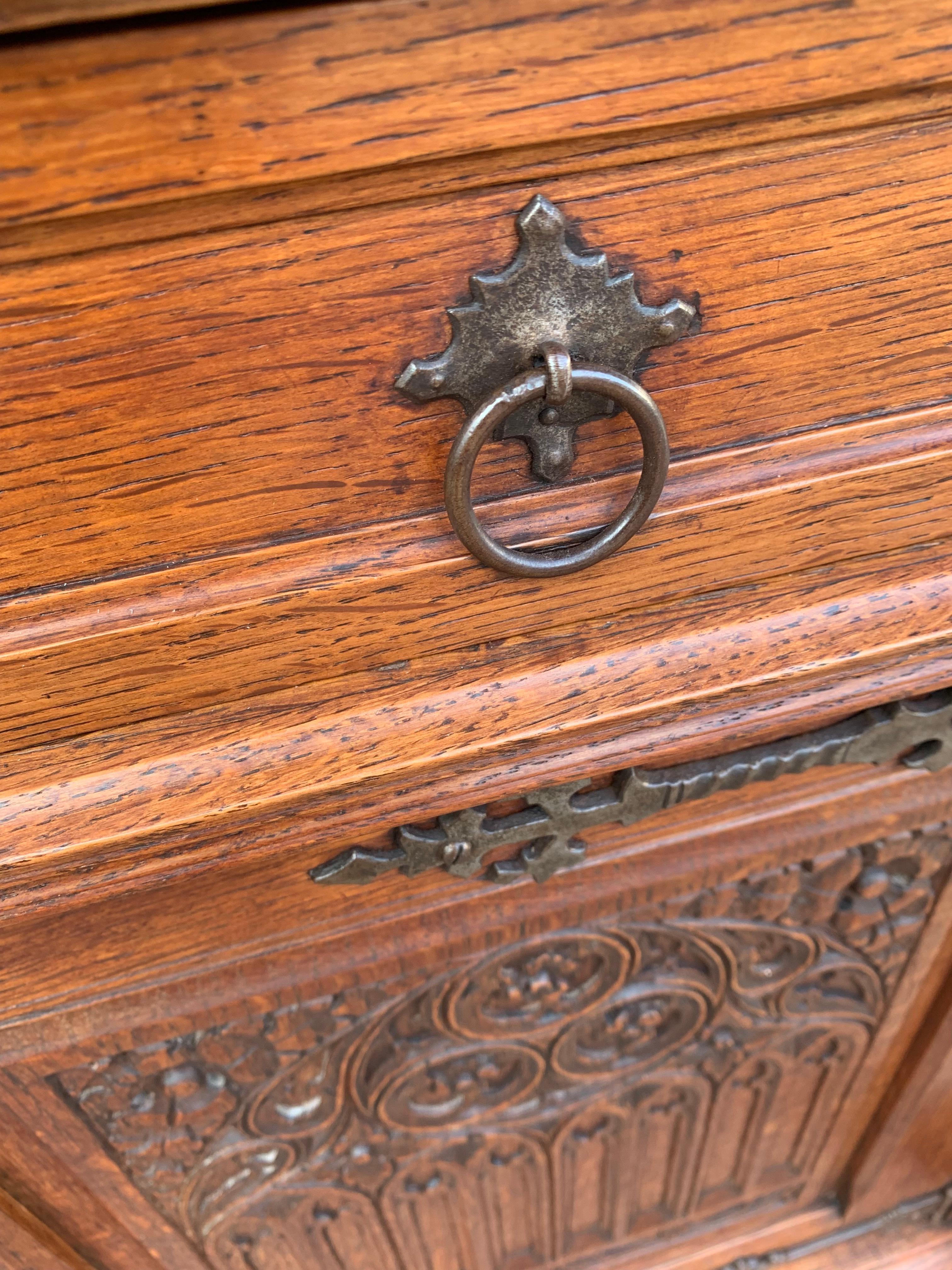 Stunning Gothic Revival Cabinet / Small Credenza with Hand Carved Church Windows 10