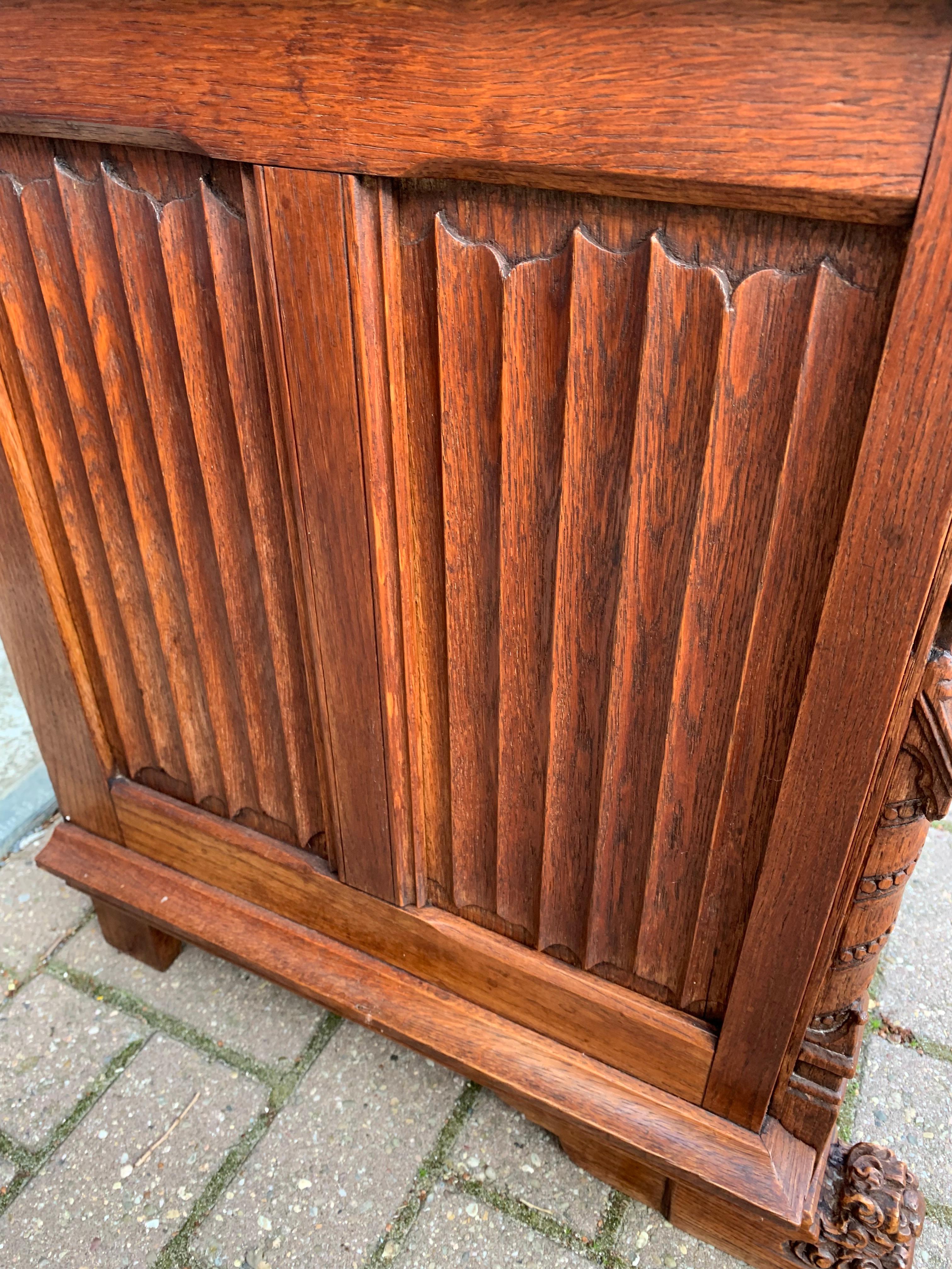 Stunning Gothic Revival Cabinet / Small Credenza with Hand Carved Church Windows 1