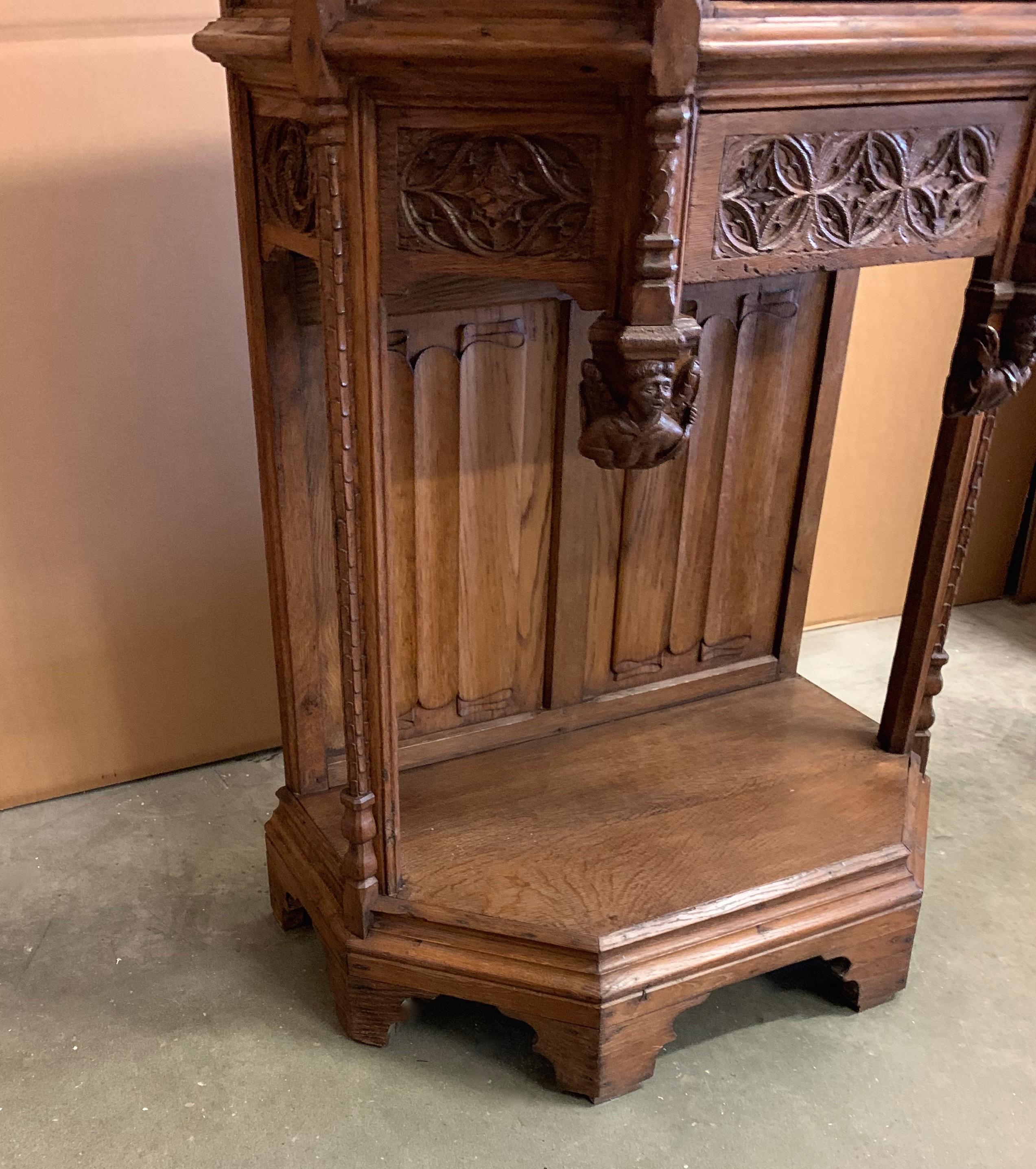 Gothic Revival Drinks Cabinet w Church Window Panels and Angel sculptures For Sale 6
