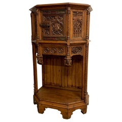 Gothic Revival Drinks Cabinet w Church Window Panels and Angel sculptures